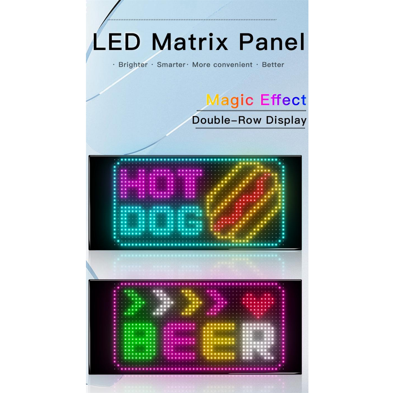 LED-Matrix-Panel mit 'HOT DOG'- und 'BEER'-Schildern, Werbedisplay.