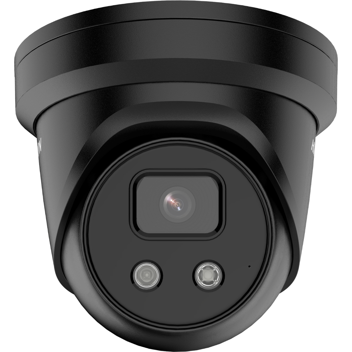 Una telecamera di sicurezza nera con due piccole lenti.