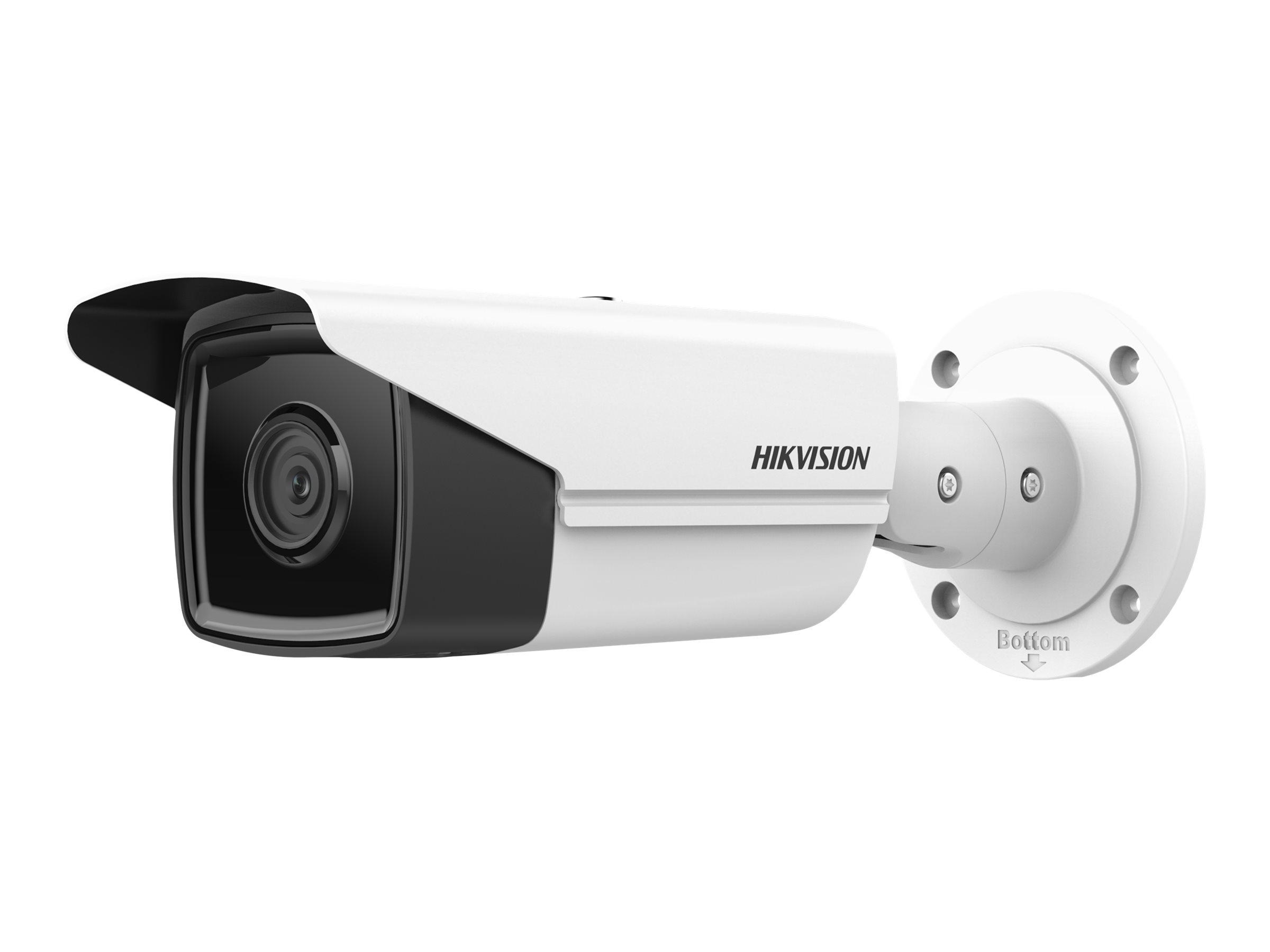 Telecamera di sicurezza bianca con logo 'HIKVISION'. Montata a muro.