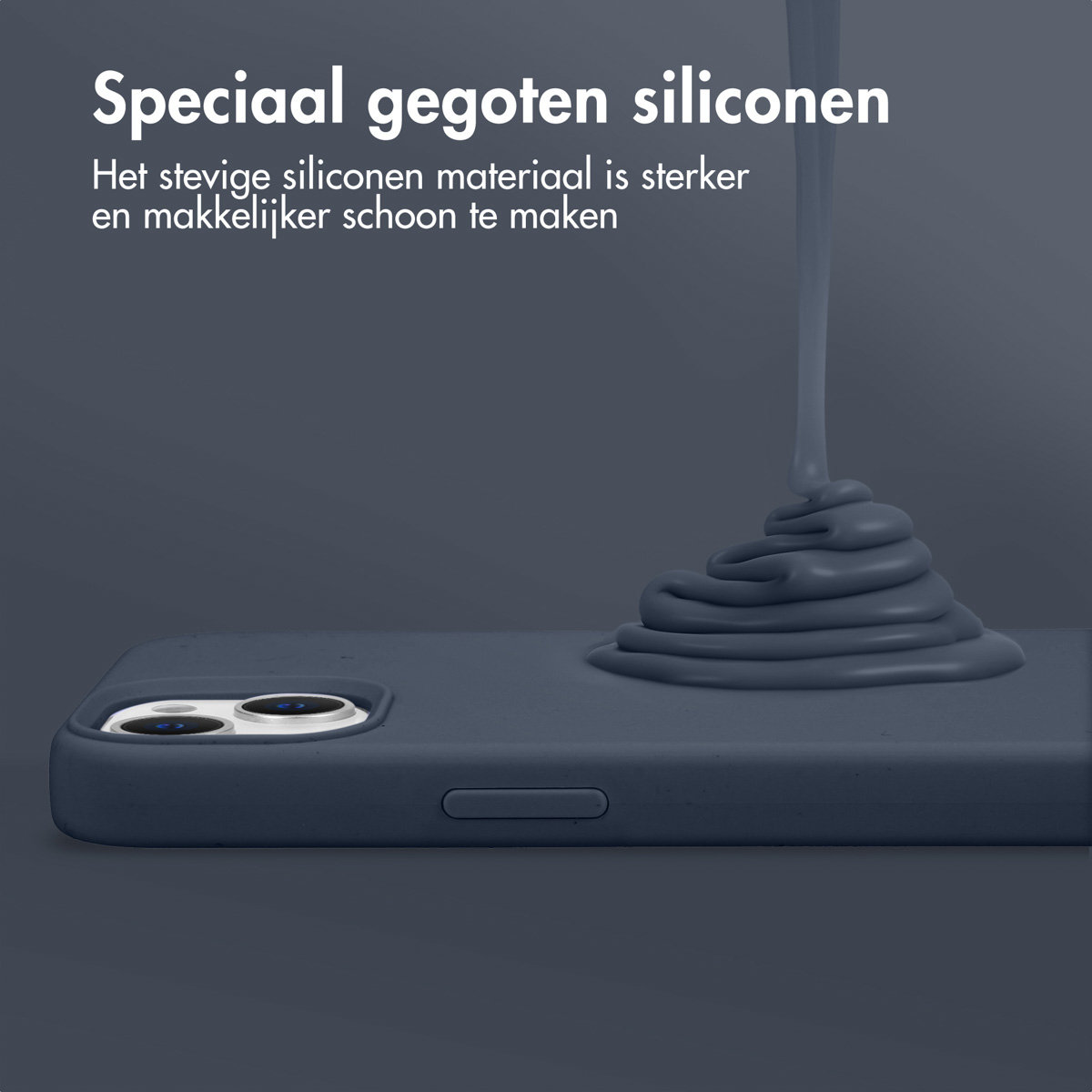 Silikon, das auf eine blaue Handyhülle gegossen wird. Weißer Hintergrund.