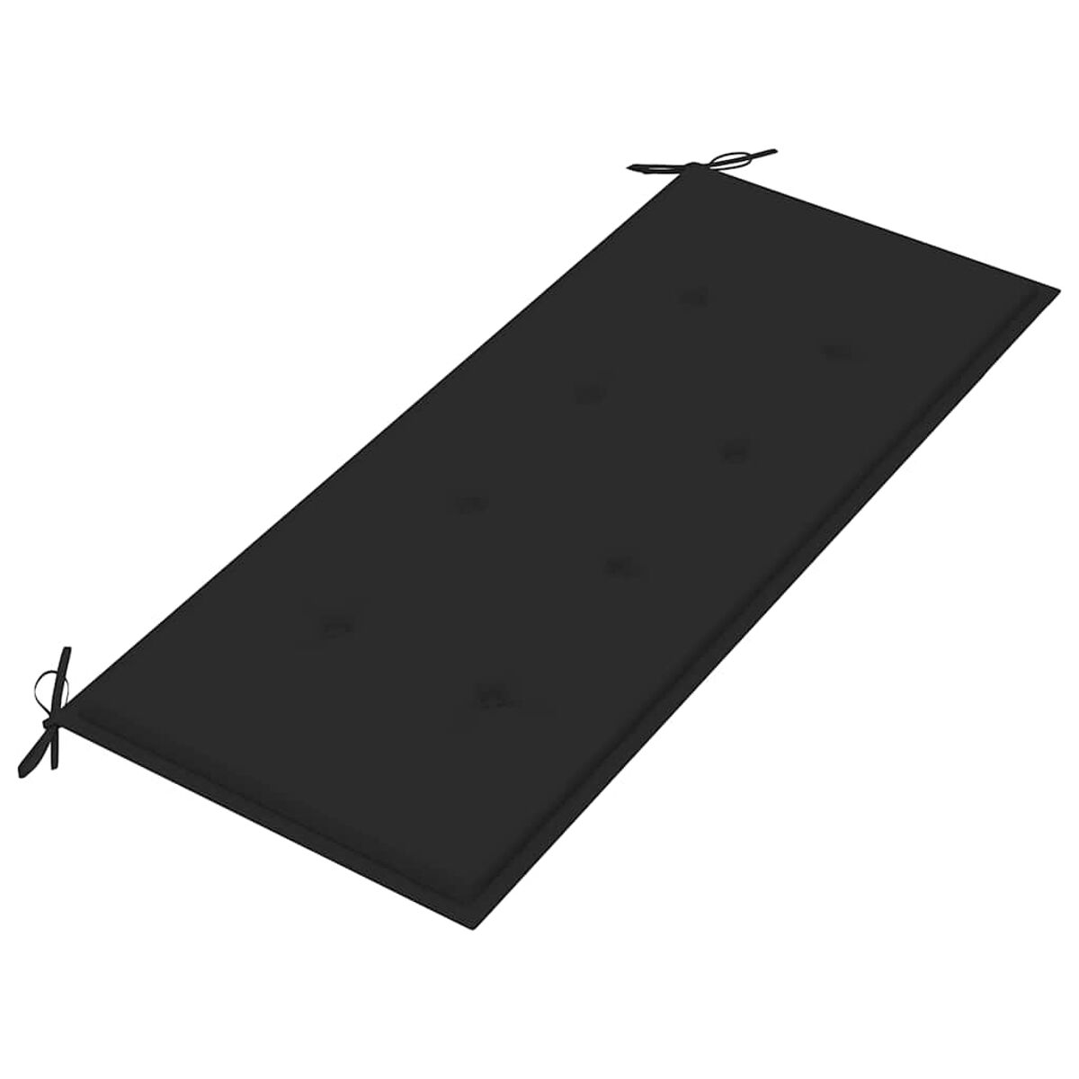 Schwarzes Outdoor-Kissen, rechteckig, mit Knöpfen und Bändern an den Ecken.