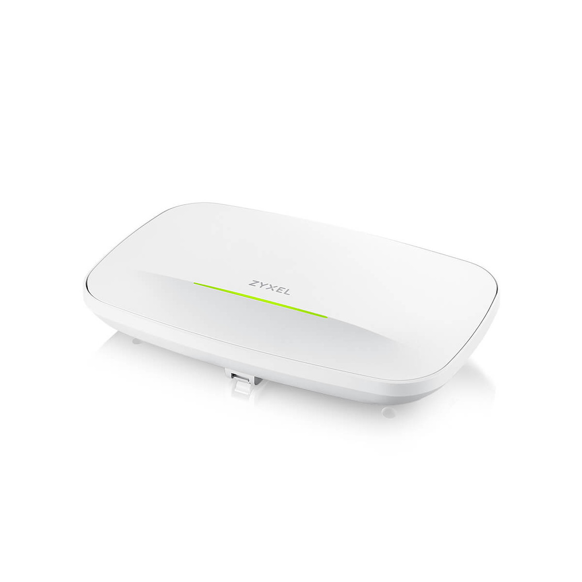Router Zyxel bianco, leggermente angolato, con luce verde.