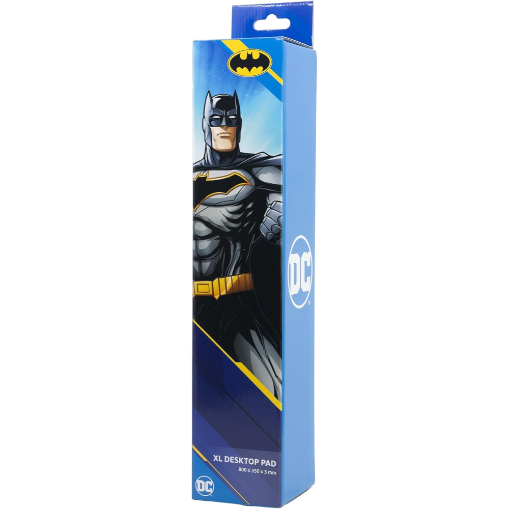 Caja de alfombrilla de escritorio de Batman con imagen y texto del personaje.