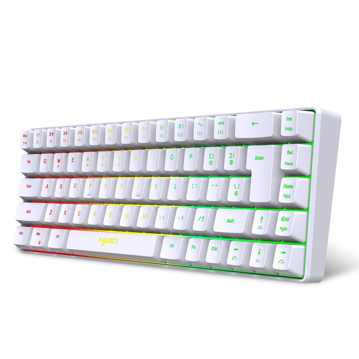 Eine weiße Tastatur mit bunten Tasten und einem weißen Rahmen wird angezeigt.
