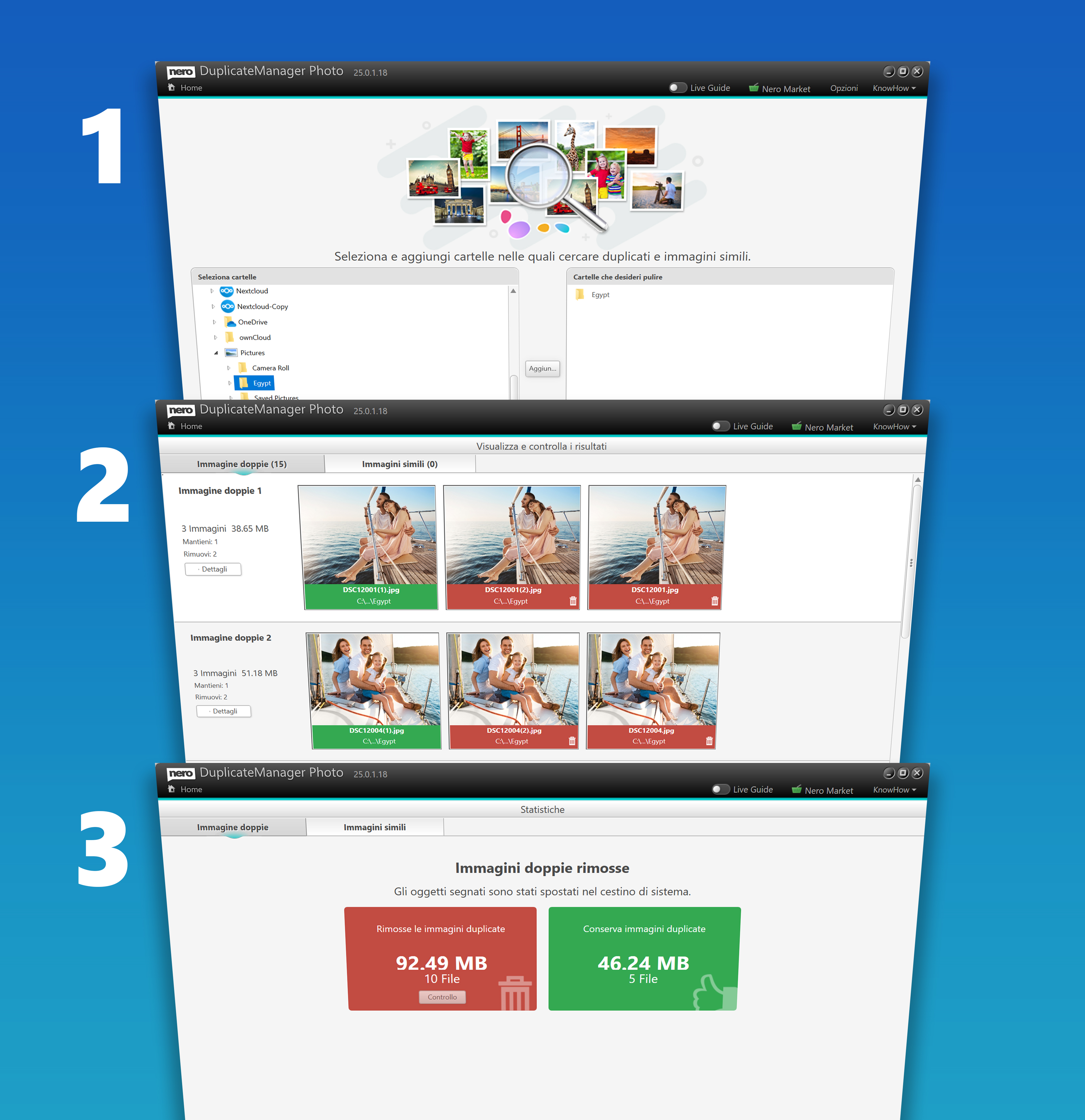 Zrzut ekranu z wieloma panelami interfejsu oprogramowania, wyświetlający funkcje zarządzania plikami.