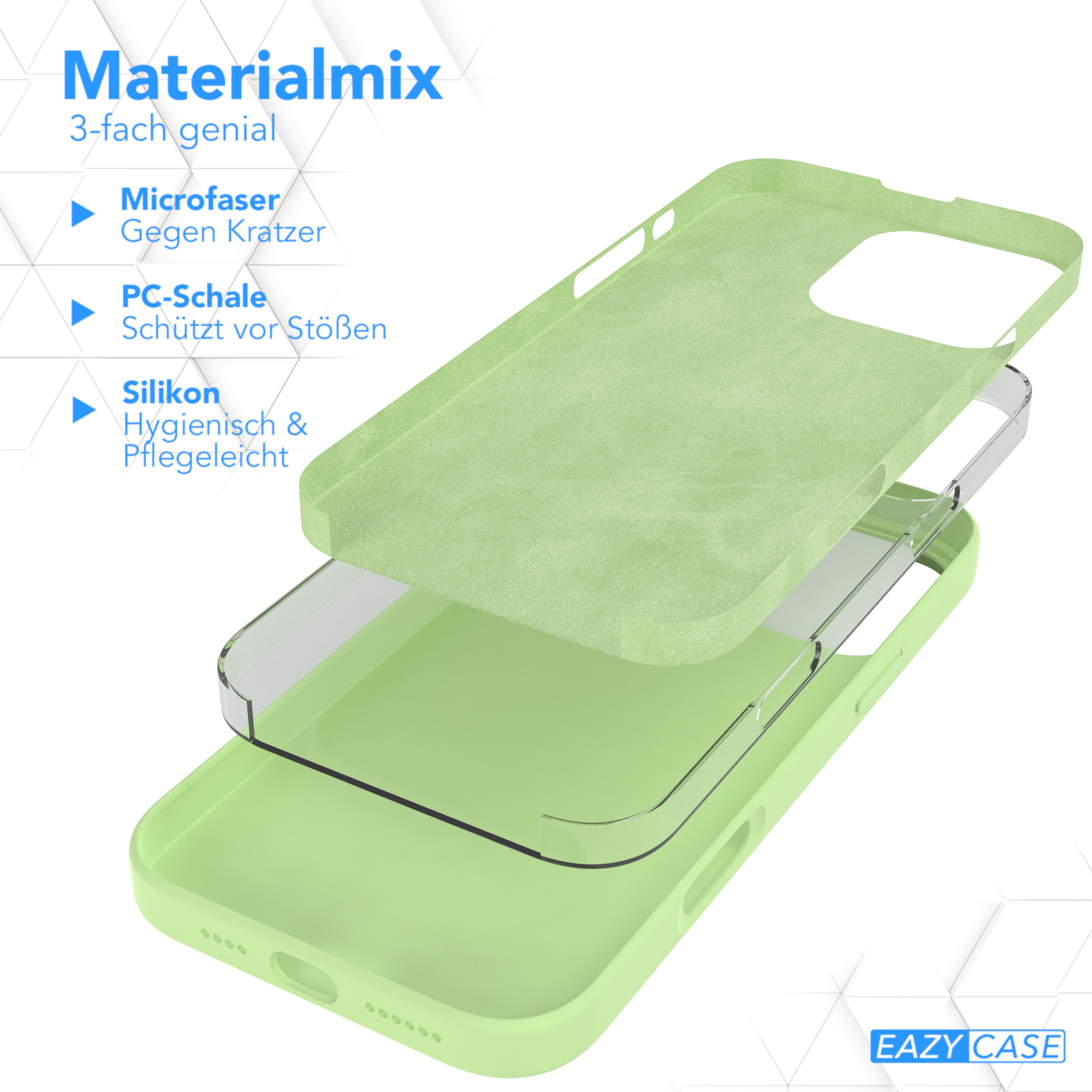 Ein geschichtetes Handycase mit Mikrofaser, PC-Schale und Silikonschichten.