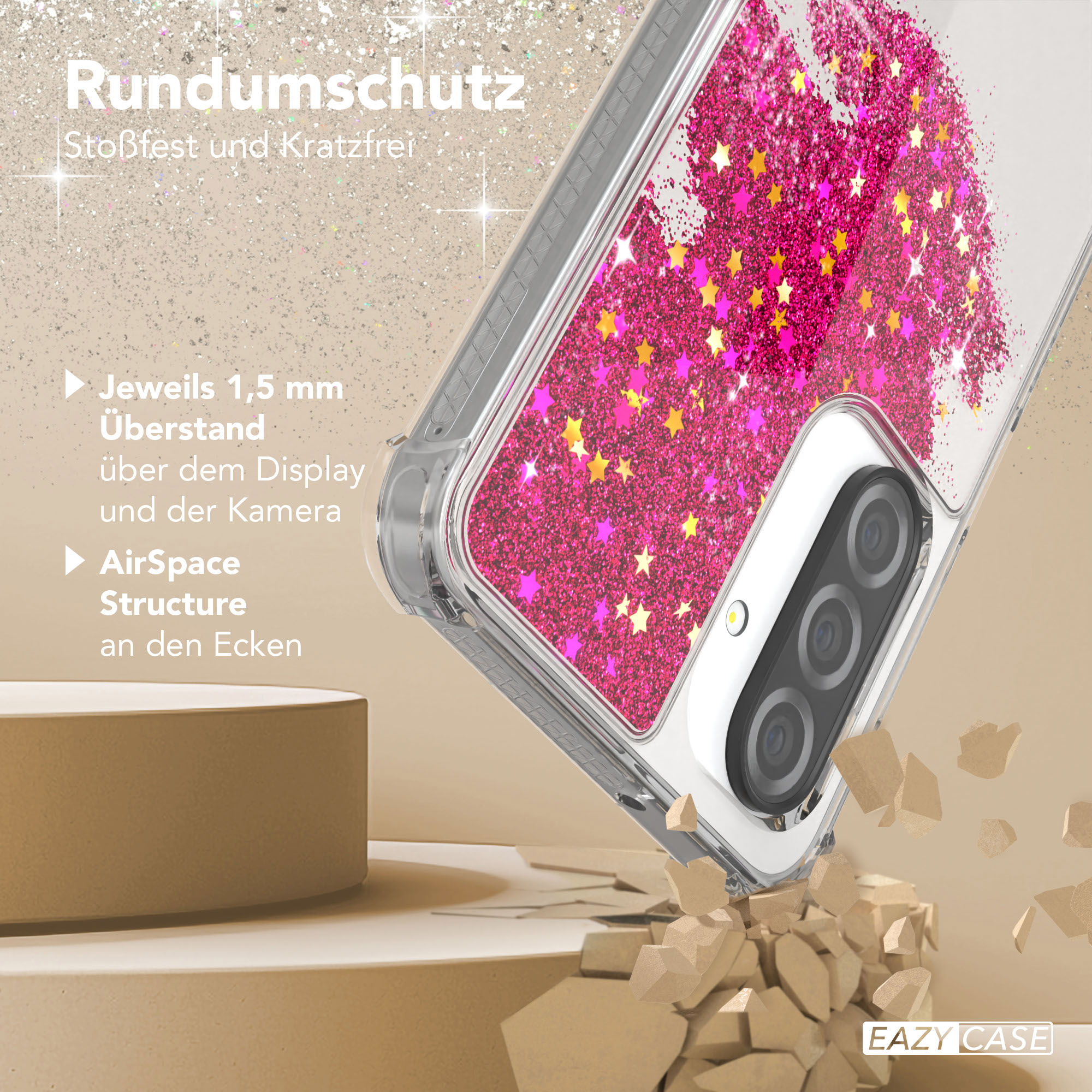 Handyhülle mit rosa Glitzer. Text auf der Hülle: Airspace Structure.