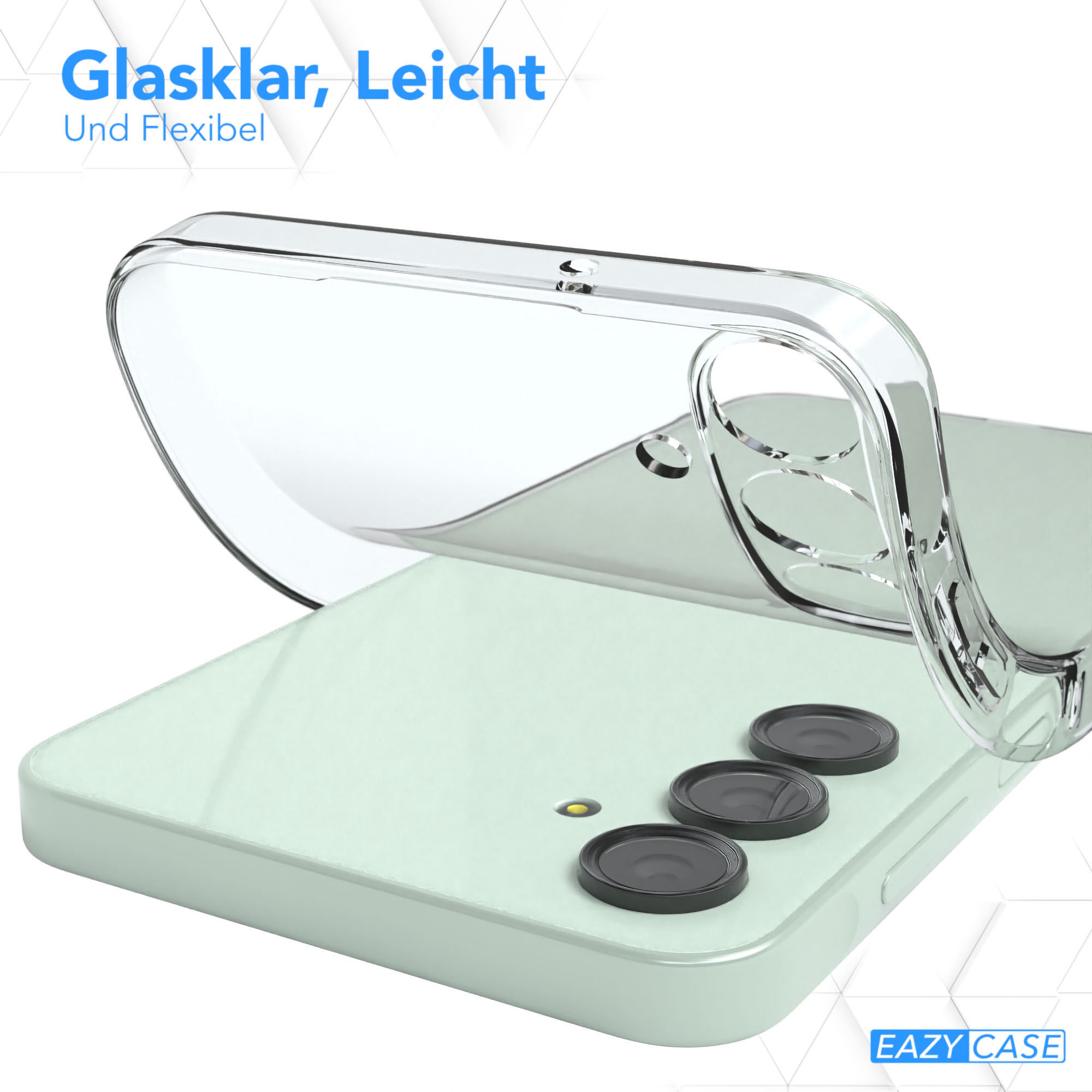 Klare Handyhülle auf einem Telefon, das das Design des Telefons zeigt.