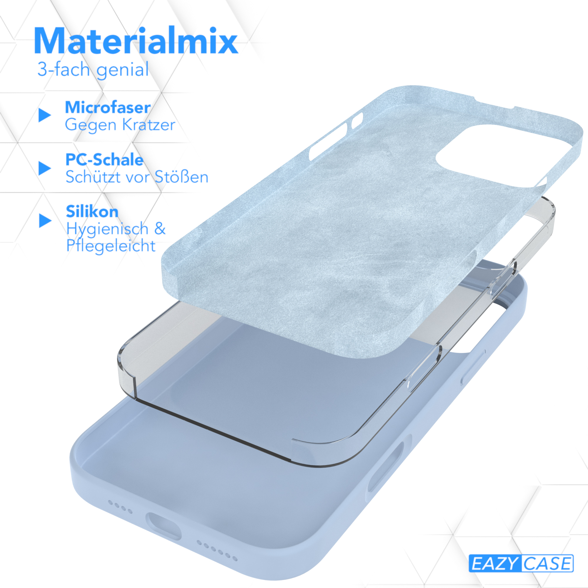 Blaue Handyhülle mit Mikrofaser, PC-Schale und Silikon.