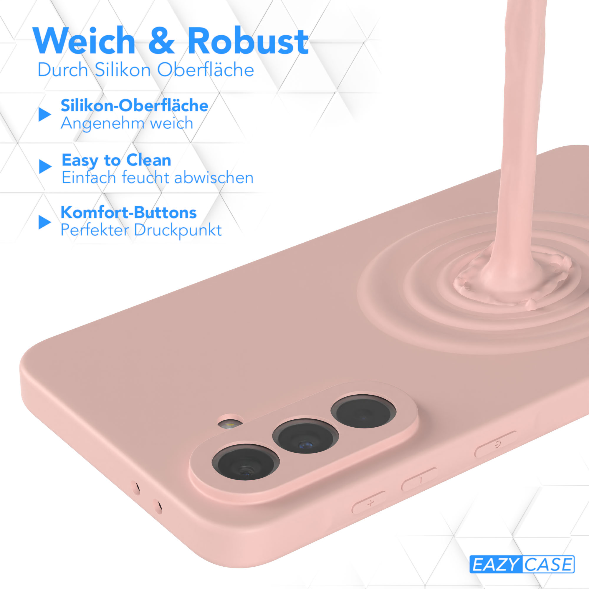 Eine Handyhülle mit rosa Flüssigkeit, die darauf gegossen wird, zeigt die Silikonoberfläche.