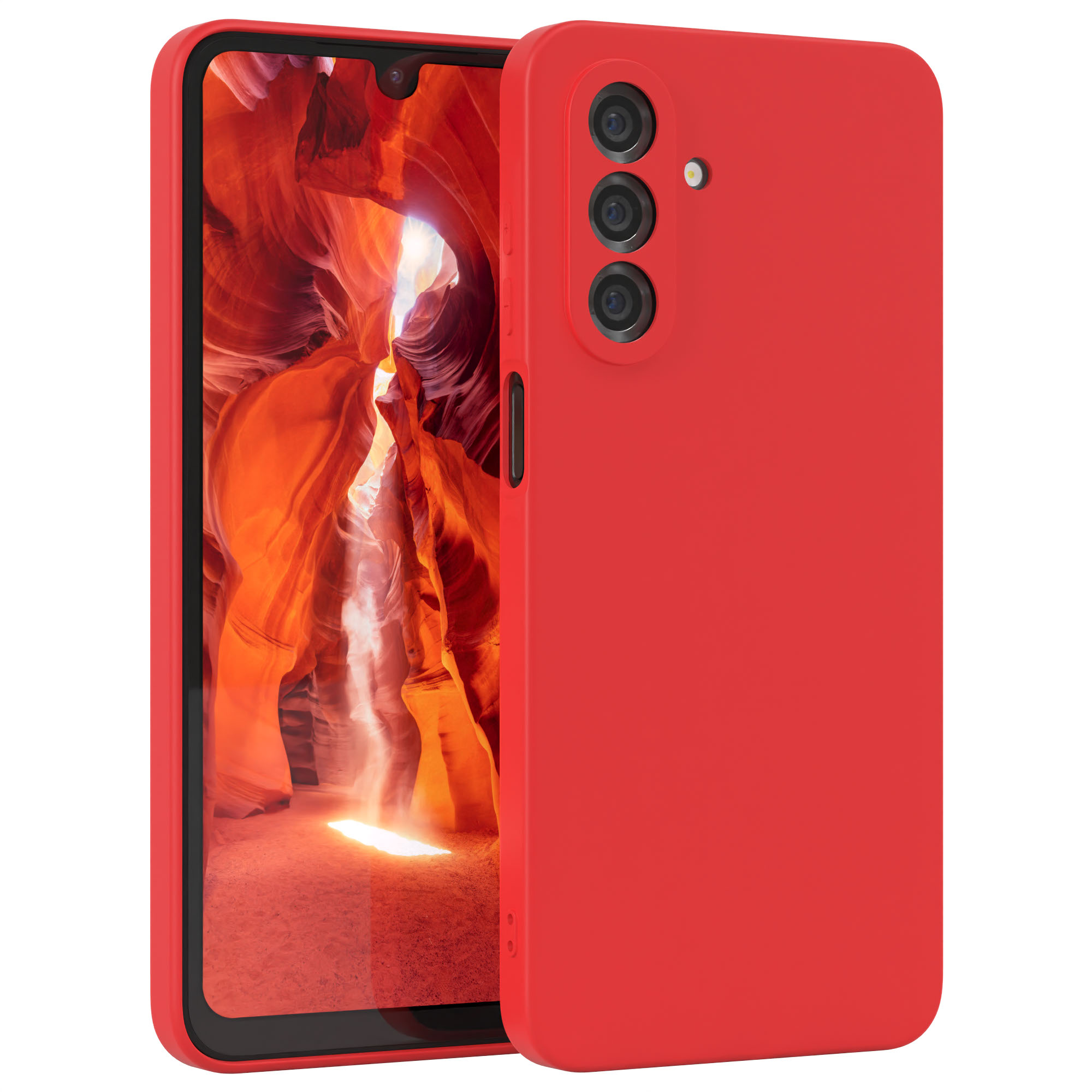 Rote Handyhülle mit Telefon darin.