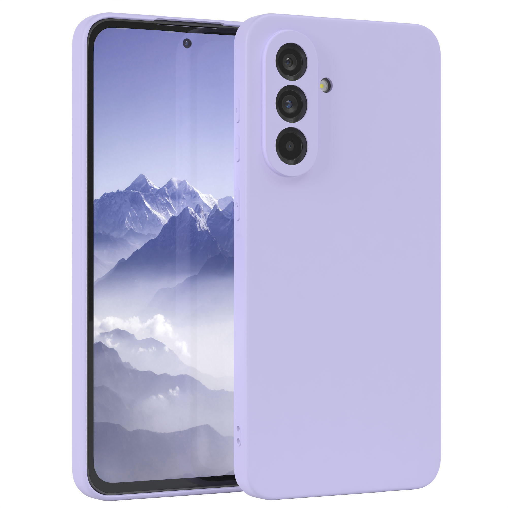 Lila Handyhülle mit Telefon.