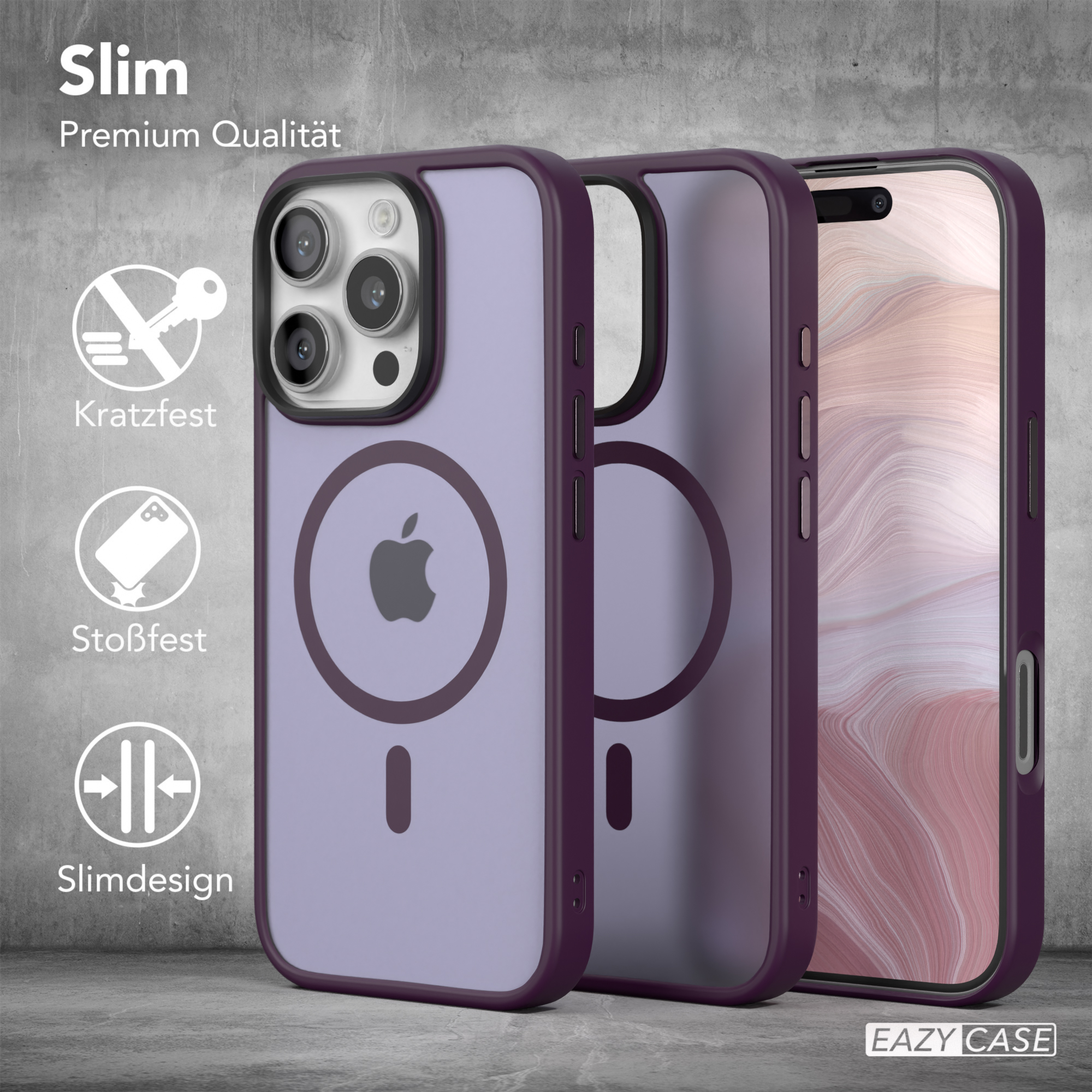 Handyhülle mit Telefon, lila. Zeigt schlankes Design und Schutzfunktionen.