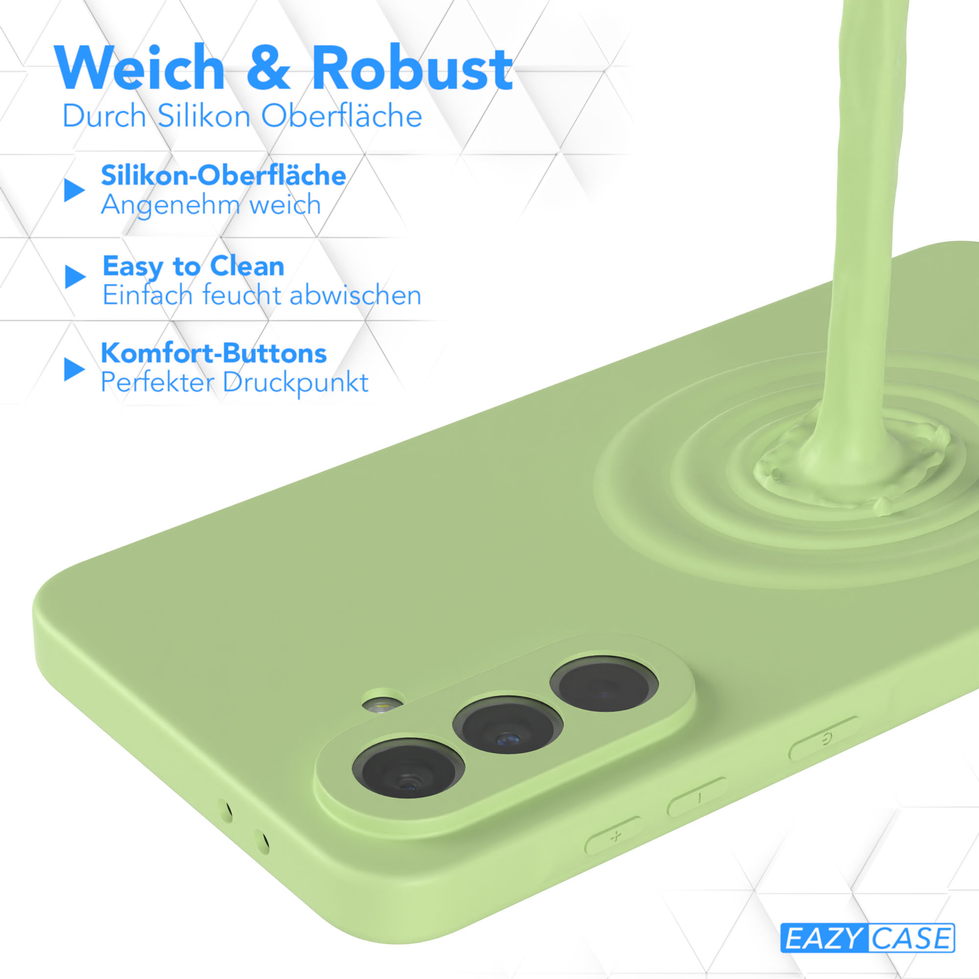 Grüne Handyhülle mit Flüssigkeit. Oberfläche mit kreisförmigem Design.