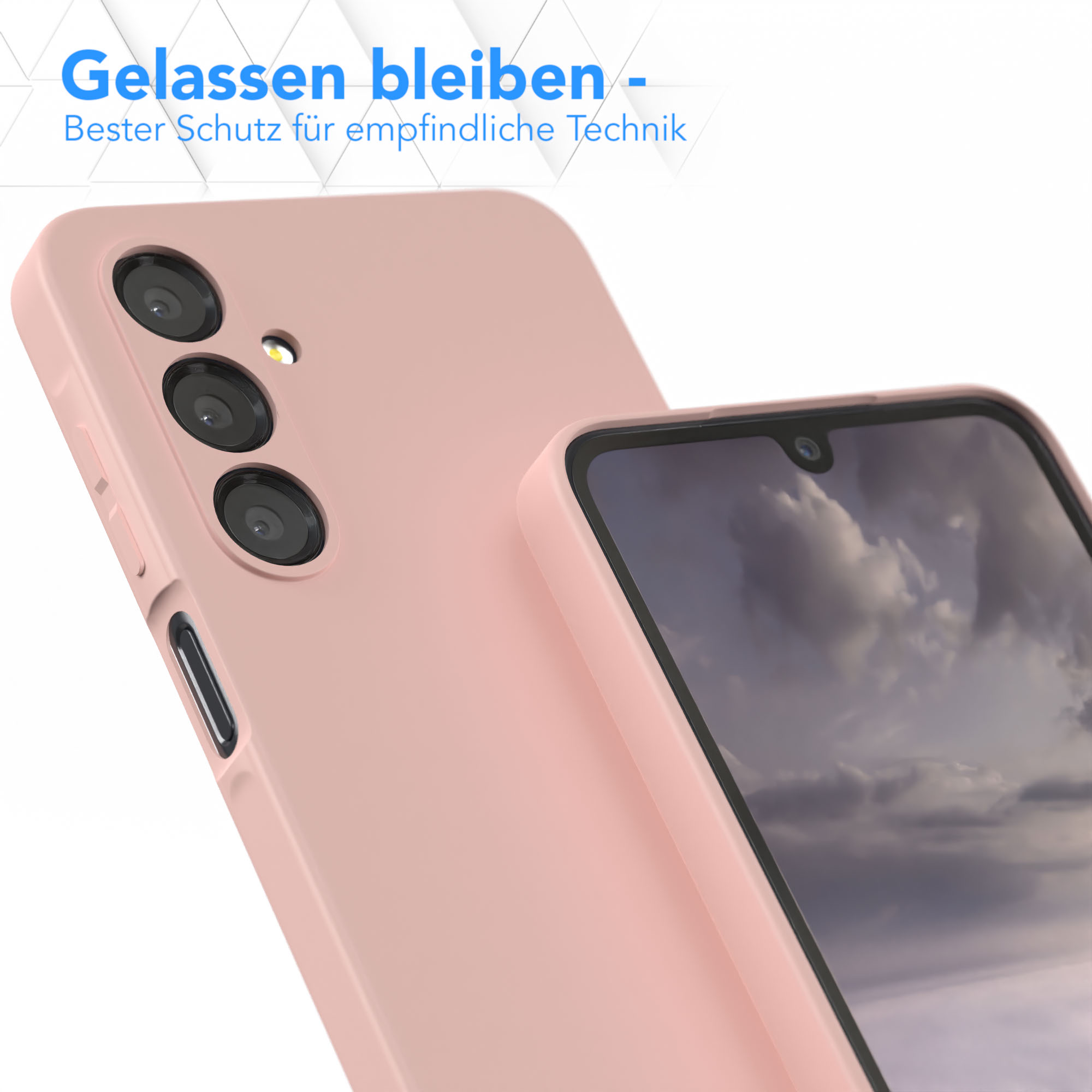 Nahaufnahme einer rosa Handyhülle mit einem Telefon darin und einem unscharfen Hintergrund.