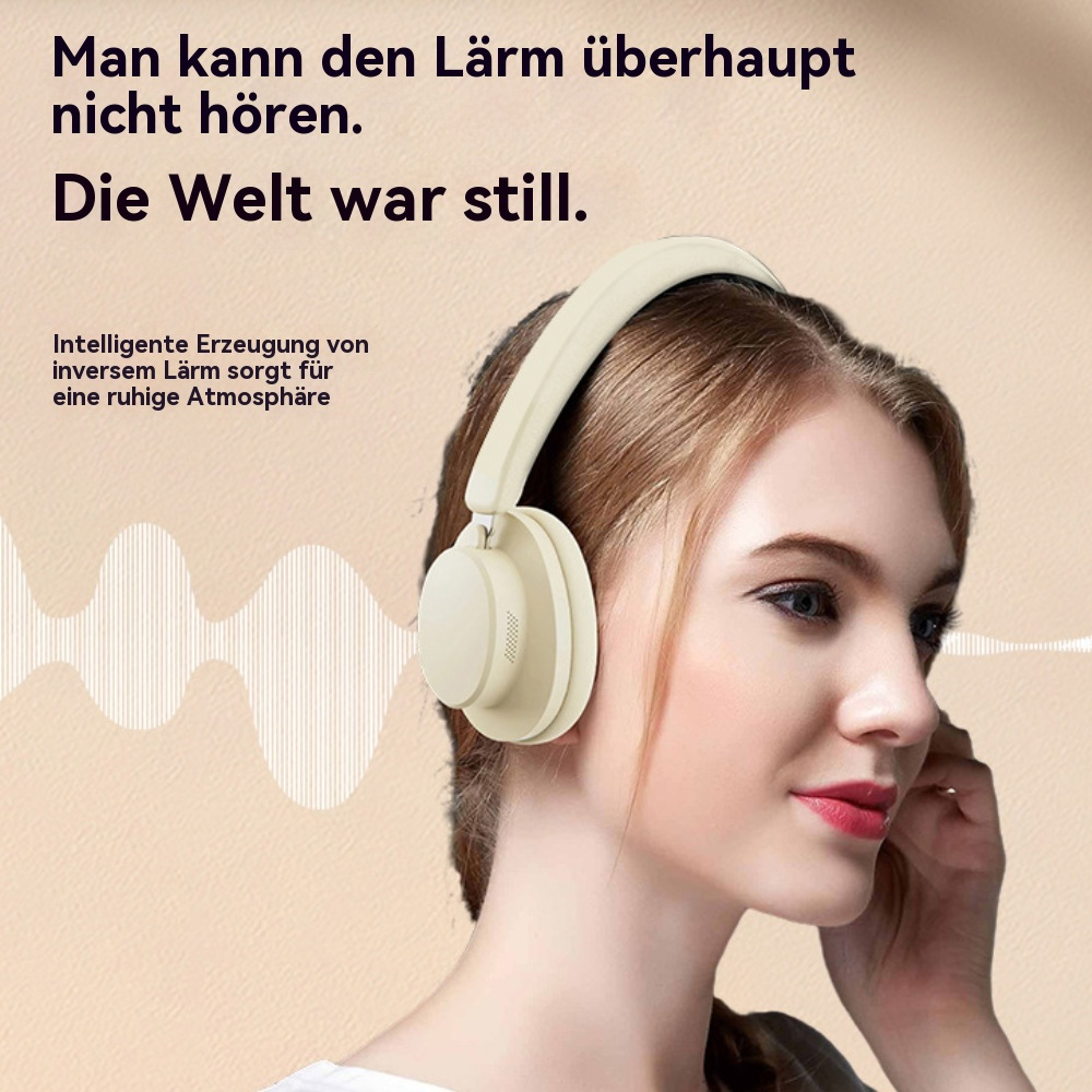 Eine Frau mit Kopfhörern. Der Hintergrund zeigt eine Schallwelle und Text.