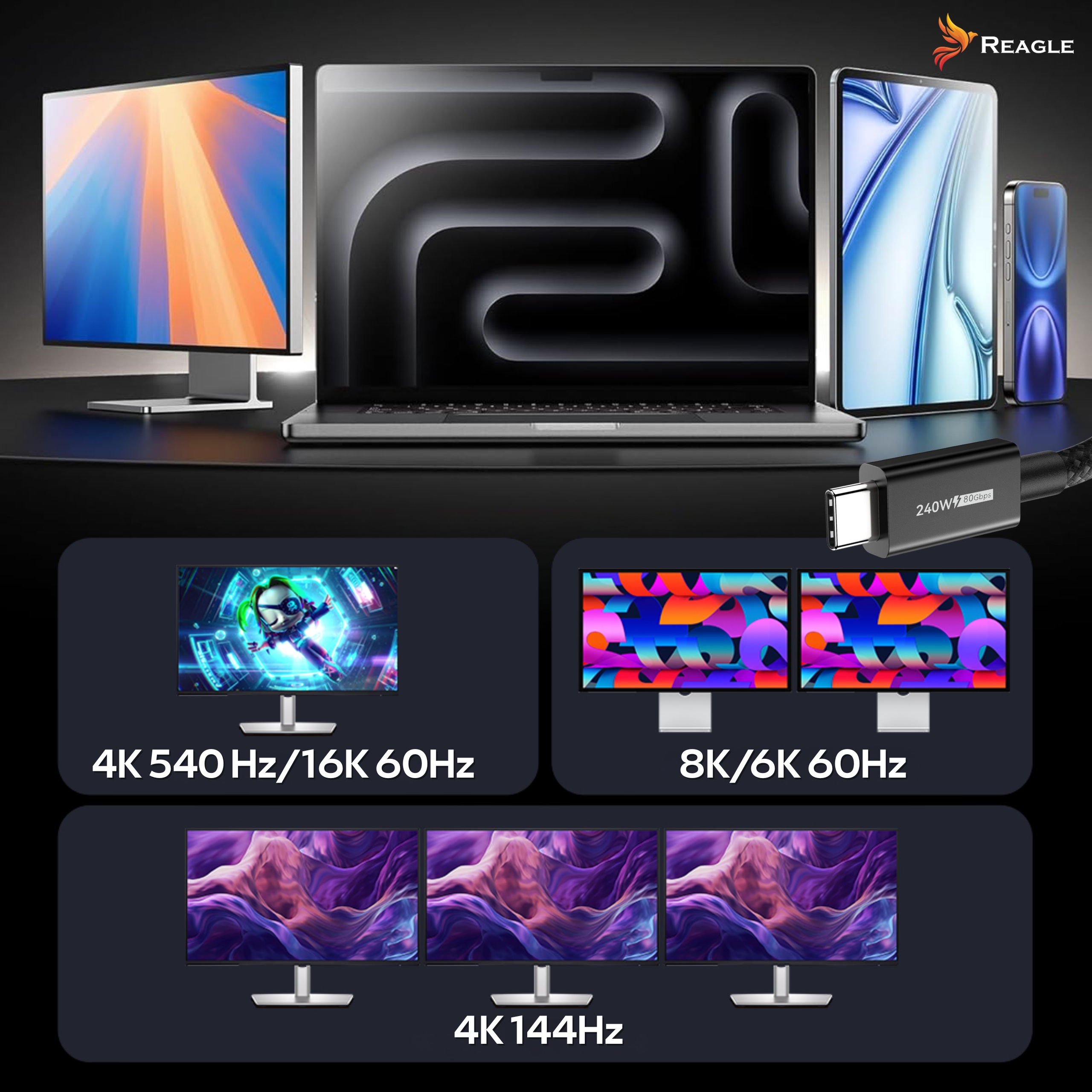 Wiele ekranów komputera wyświetlających różne treści. Obecny jest również laptop i tablet.