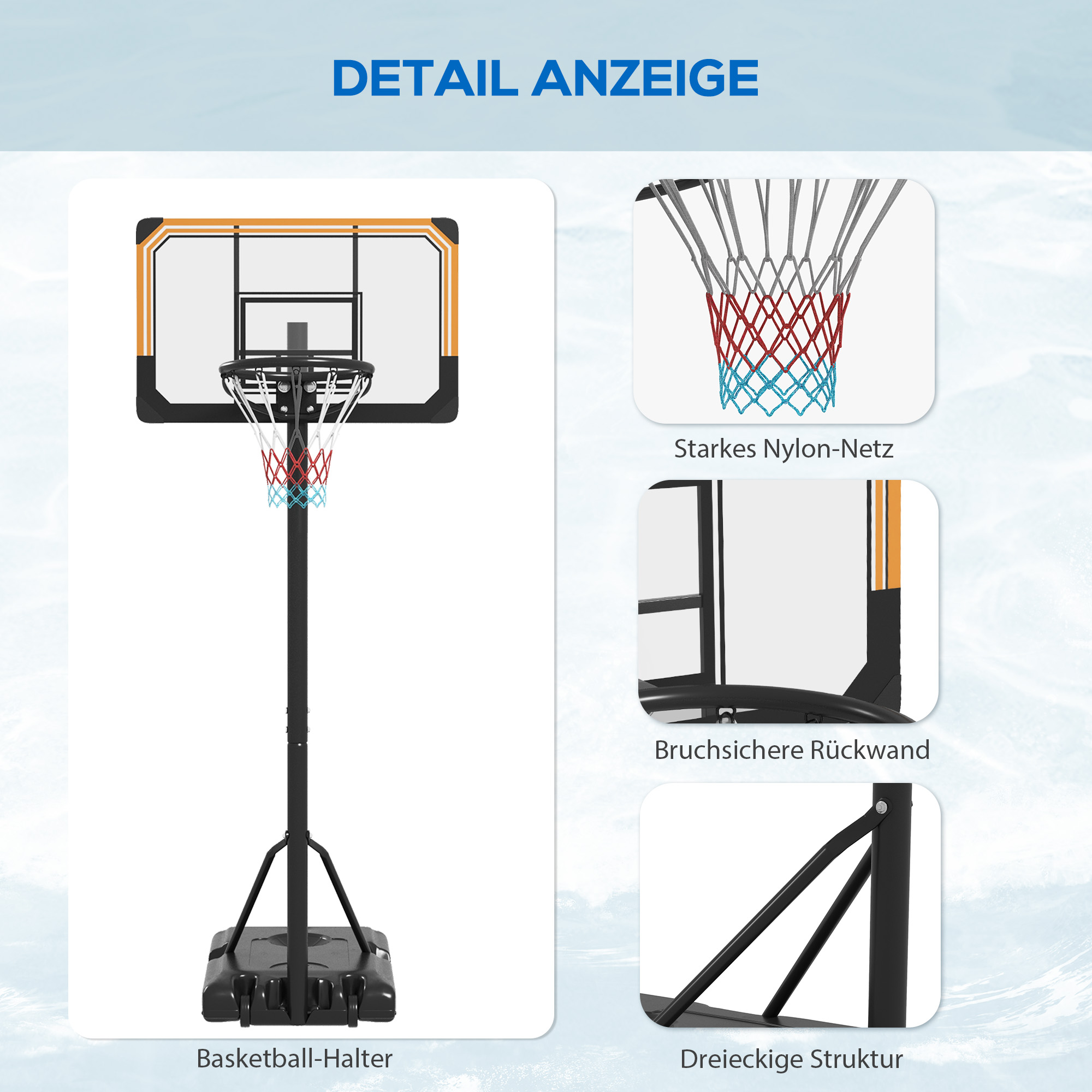 Basketballkorb-Details. Enthält Netz, Rückwand und Basis mit Tragstruktur.