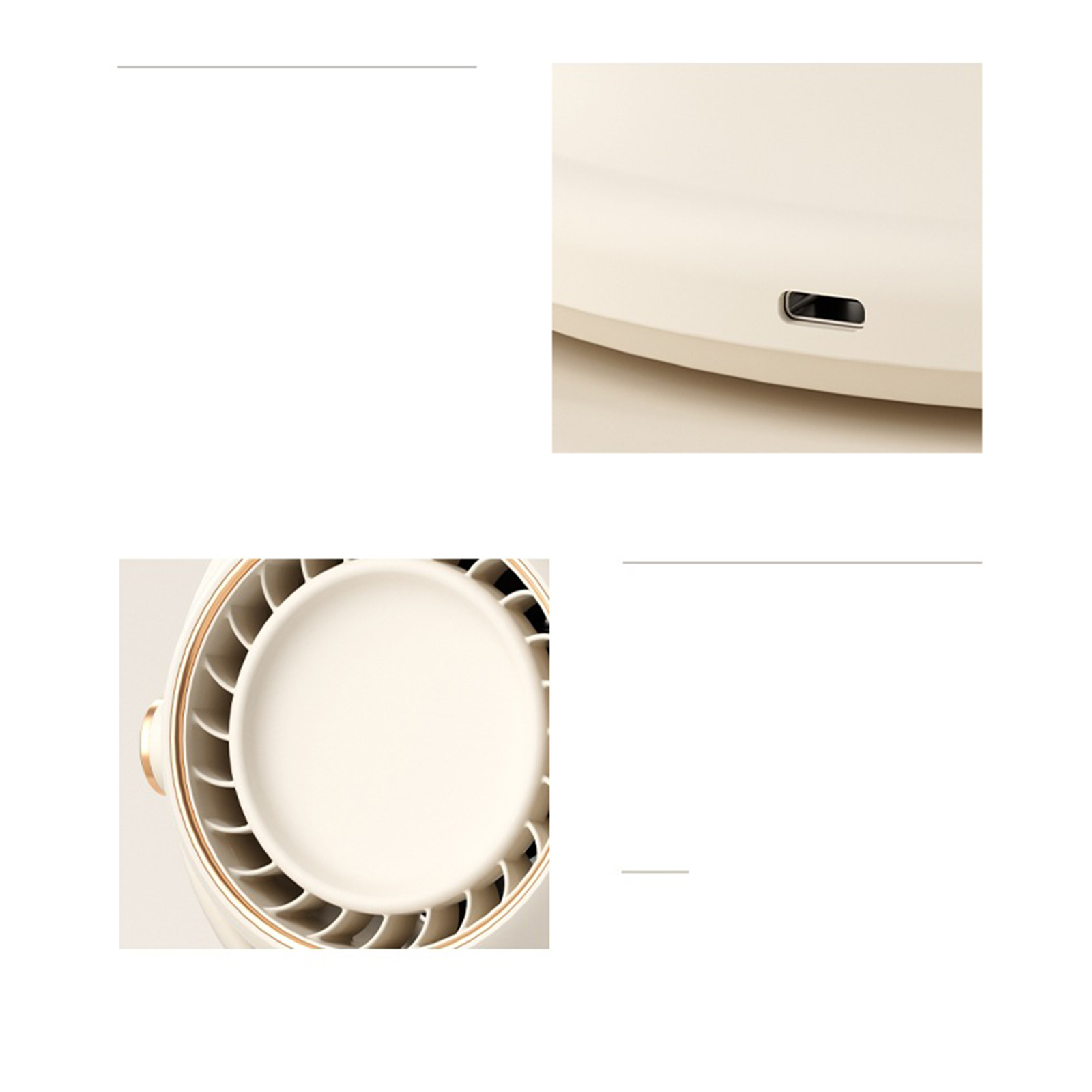 Nahaufnahmen eines Ventilators. Ansicht des Lufteinlasses und des USB-C-Anschlusses.