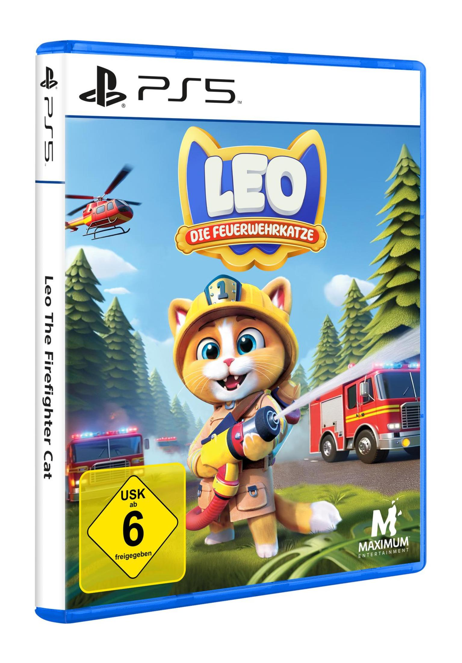 PS5-Spielbox mit einer Cartoon-Feuerwehrkatze auf dem Cover, mit einem Feuerwehrauto und einem Hubschrauber.