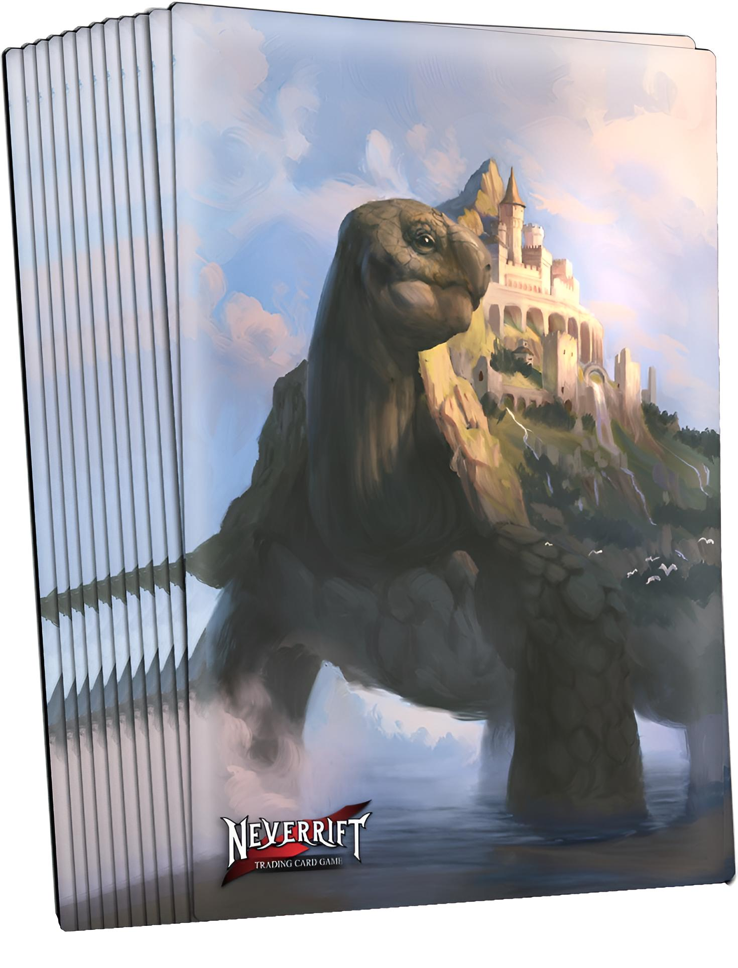 Stapel Kartenhüllen mit Fantasy-Landschaft auf der Vorderseite.