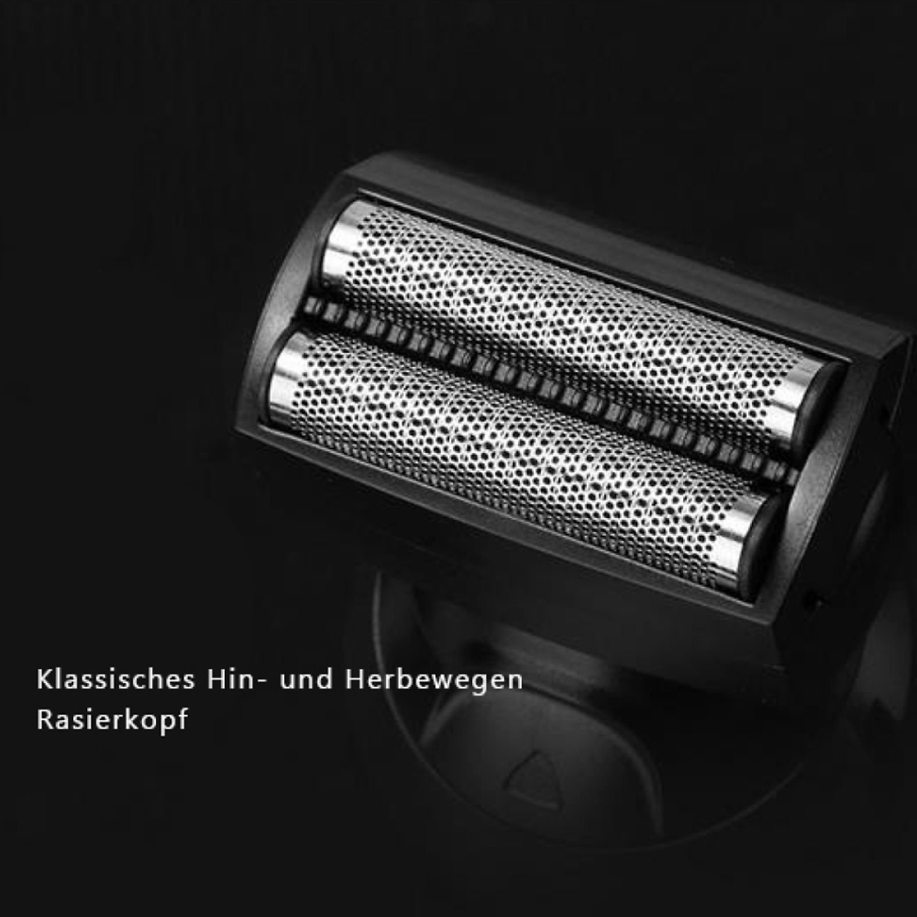 Nahaufnahme von elektrischen Rasiererköpfen mit zwei zylindrischen Klingen.
