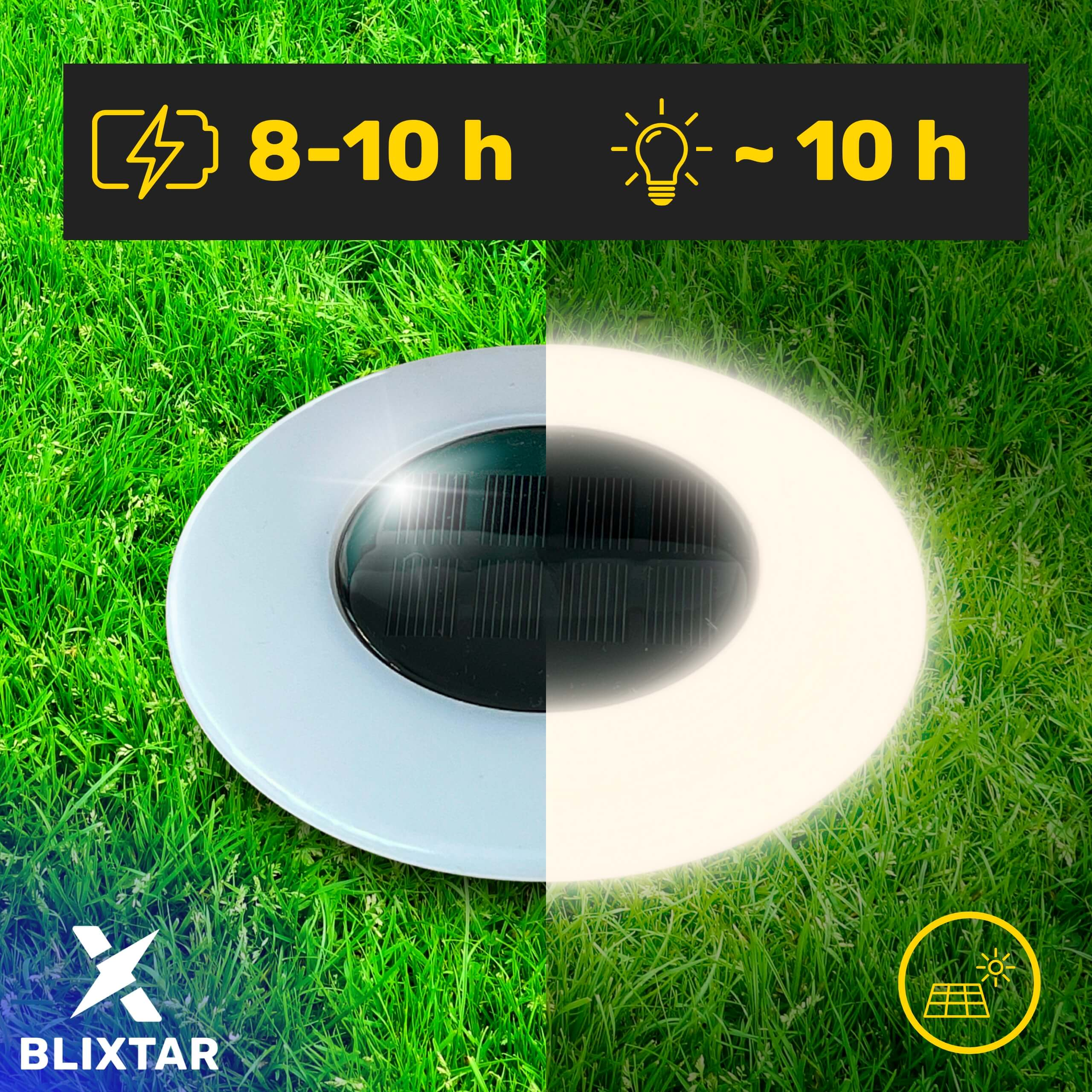 Oświetlenie ogrodowe zasilane energią słoneczną. Połowa świeci, połowa nie. Czas ładowania: 8-10h.