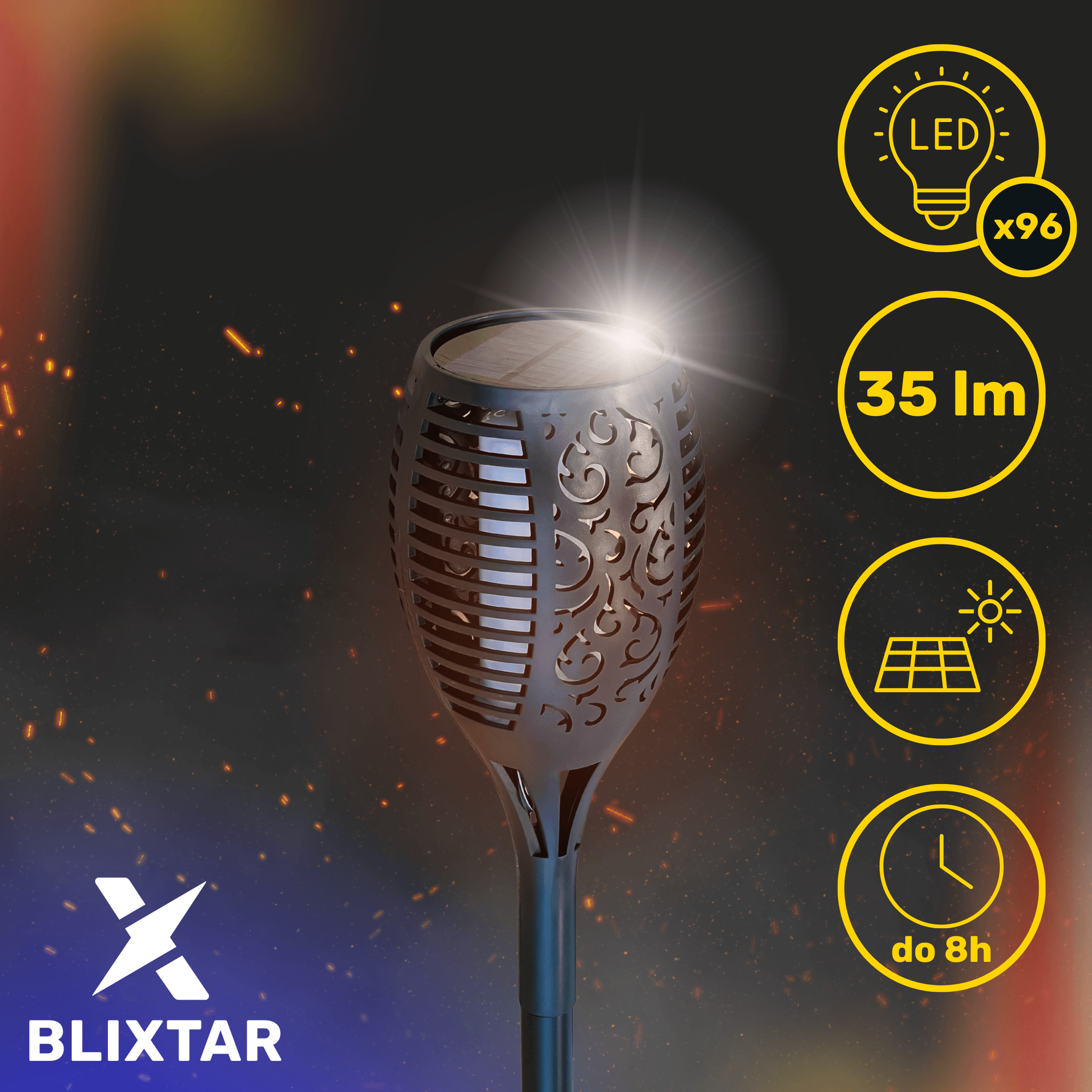 Latarka solarna z diodą LED emitującą światło i dekoracyjnym wzorem.