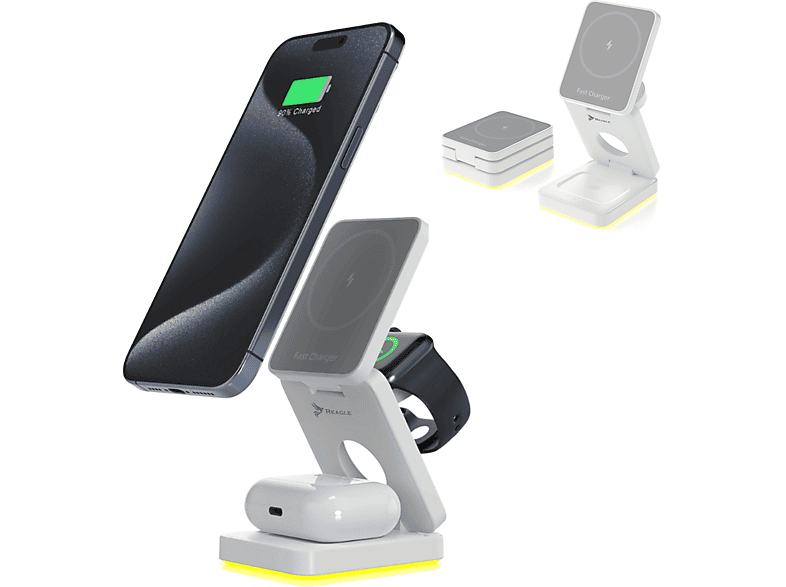 REAGLE 3IN1 MagSafe Qi 15W Ladegerät Apple, Weiß