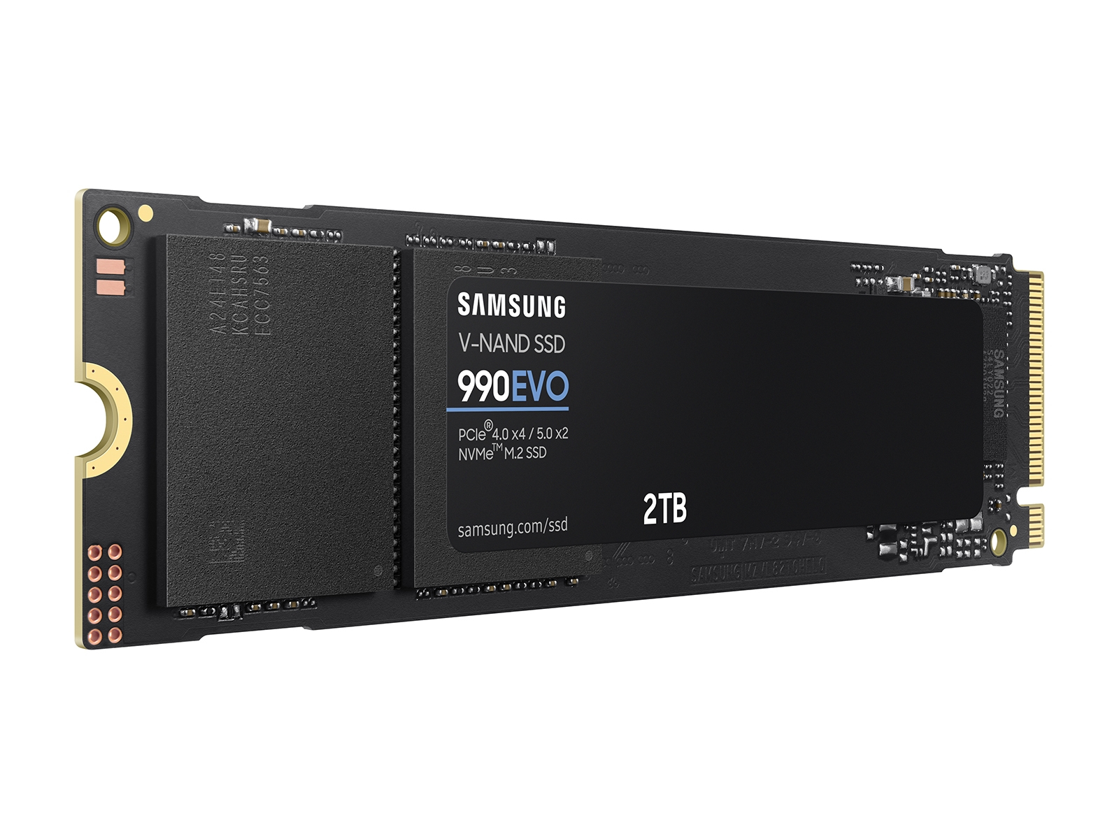 Un SSD nero con etichetta Samsung, con il testo '990 EVO' e '2TB'.