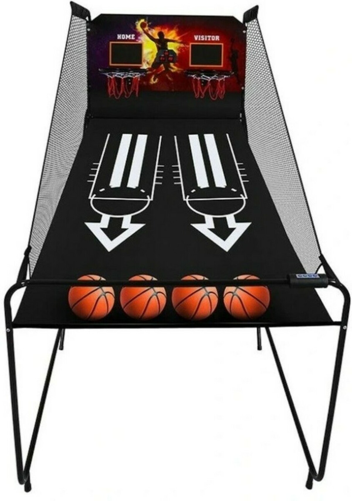 Basketbal arcadespel met vier oranje basketballen.