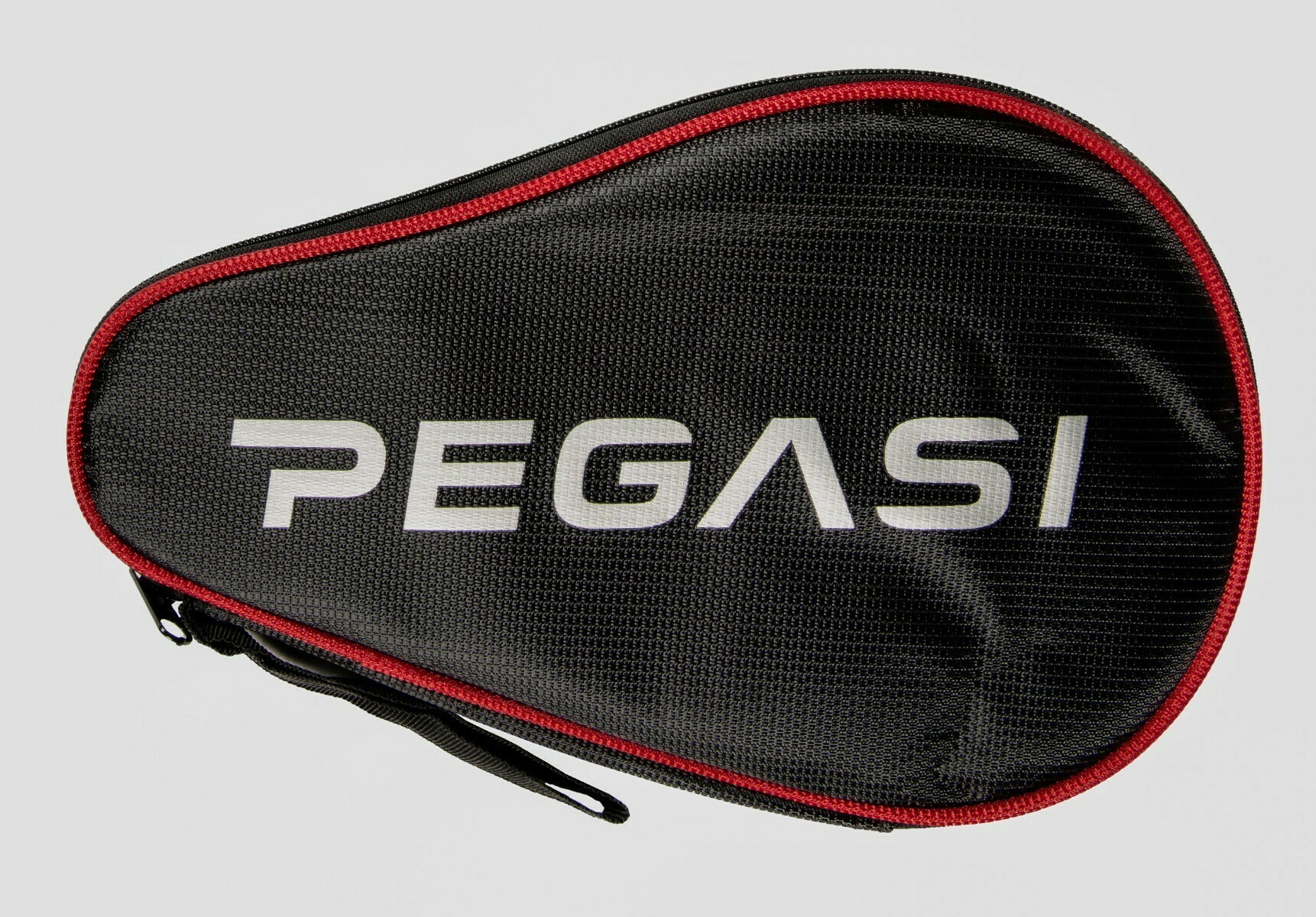 Black case with red trim. The word 'PEGASI' is printed in white on the case.