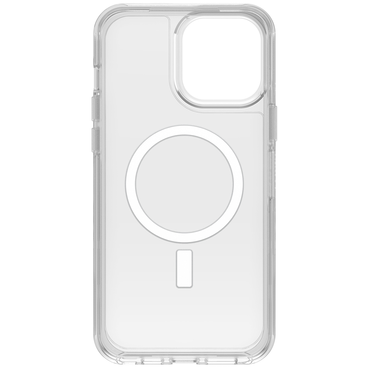 Coque de téléphone transparente avec anneau MagSafe. Elle a une découpe caméra et est transparente.