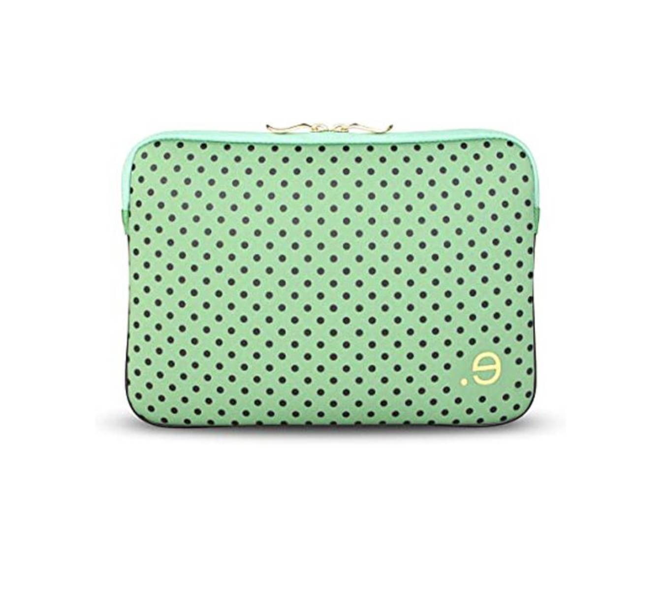 Housse d'ordinateur portable vert menthe à pois noirs.