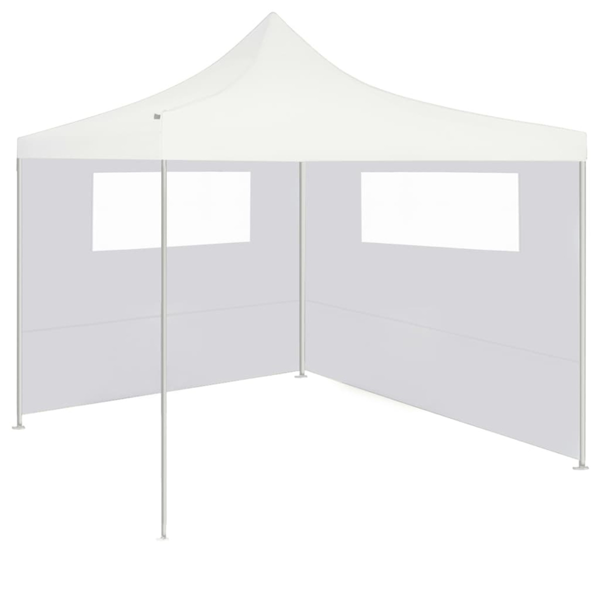 Tenda bianca con finestre, allestita su sfondo bianco.