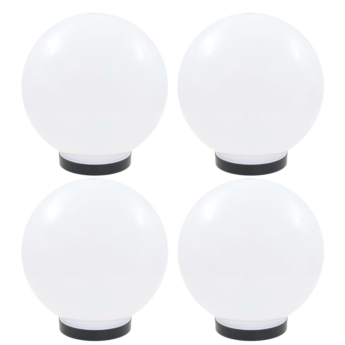 Quattro luci rotonde bianche con basi nere disposte in griglia 2x2.