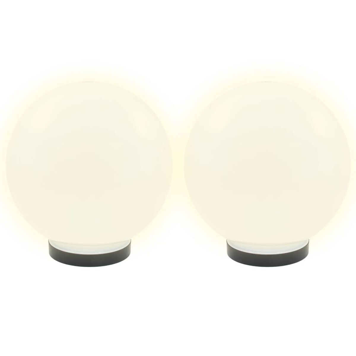 Due globi bianchi e luminosi su basi nere. Lo sfondo è bianco.