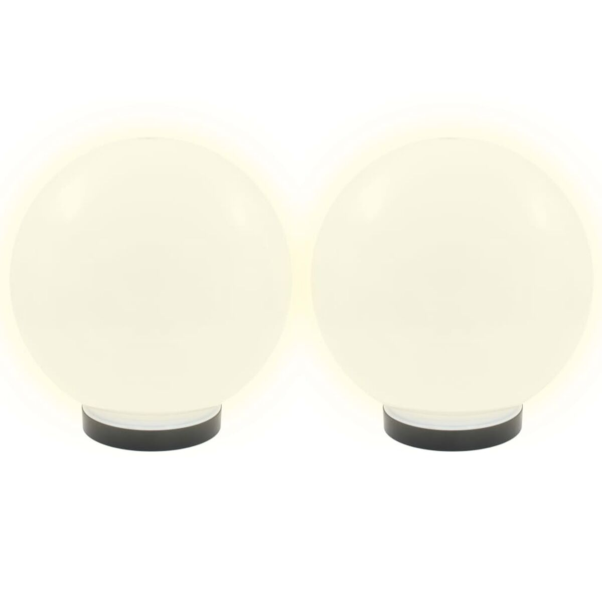Due sfere bianche luminose, base nera.