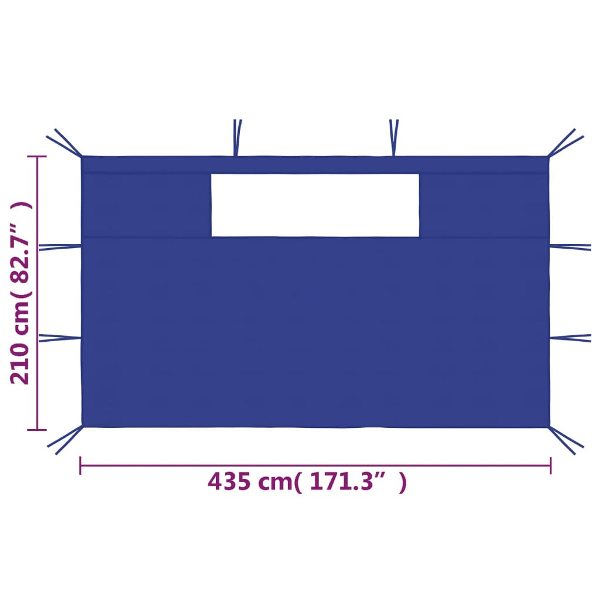 Ombra rettangolare blu con due aperture e corde su sfondo bianco.