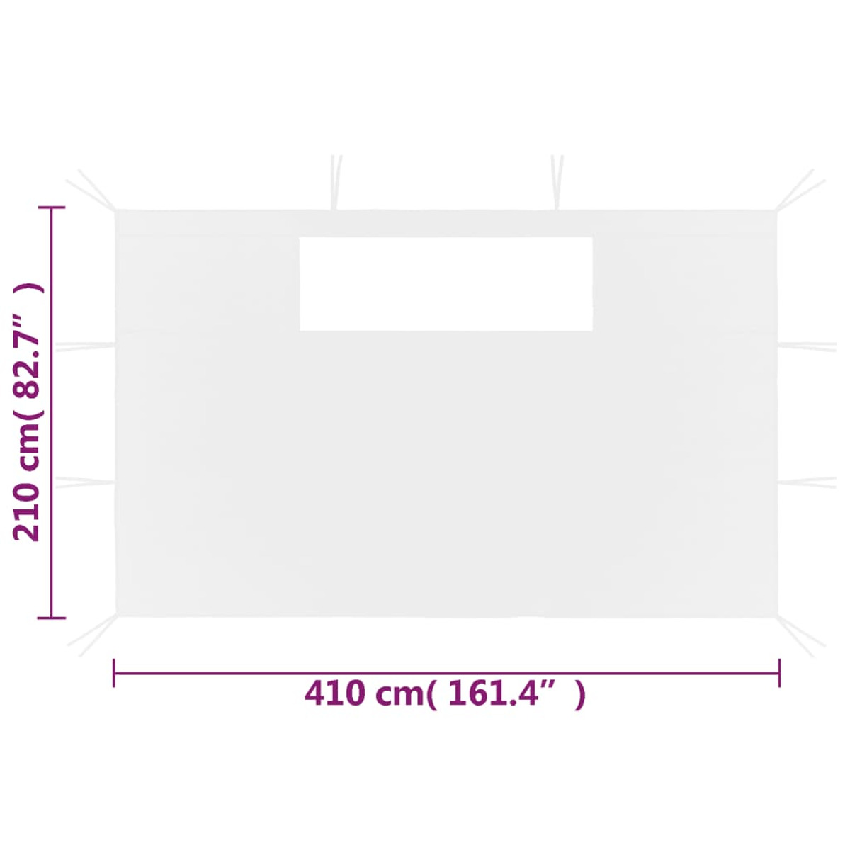 Tenda rettangolare bianca. Dimensioni 210x410 cm. Con lacci ad ogni angolo.