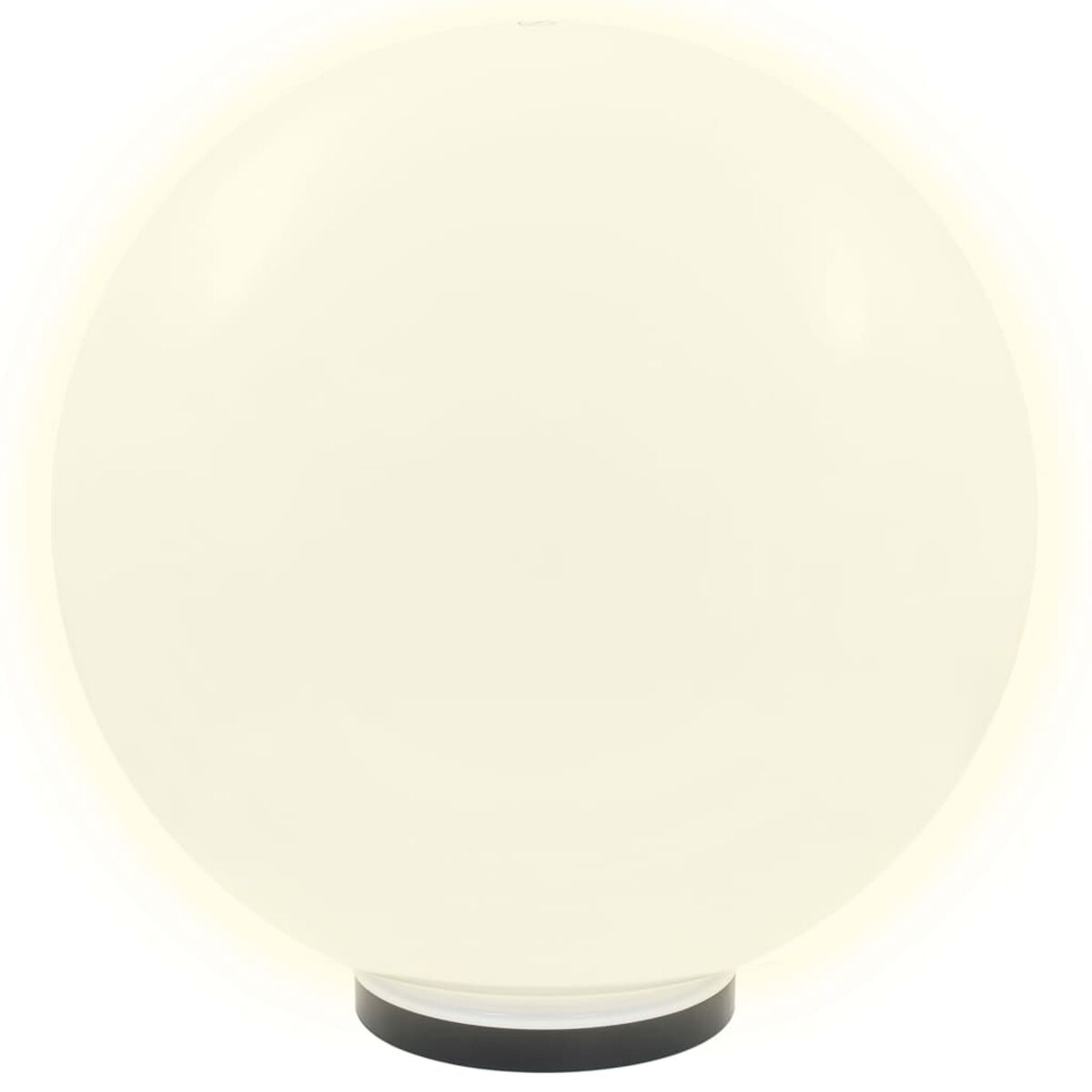 Una lampada a sfera bianca luminosa con base nera.