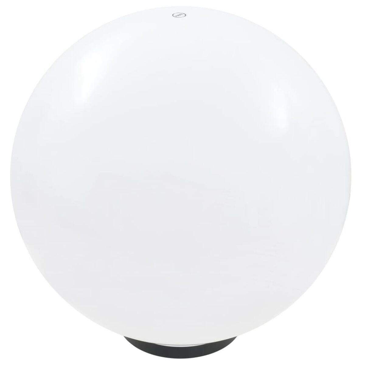 Un apparecchio di illuminazione da esterno sferico bianco, con una base nera.