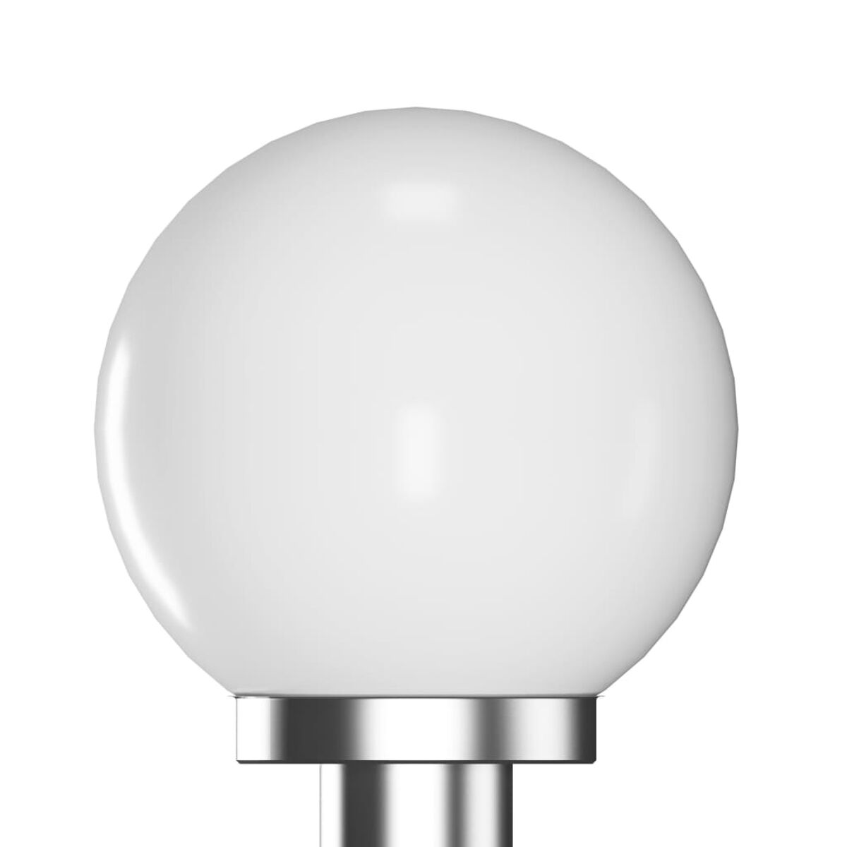 Una sfera bianca su una base in metallo argentato.