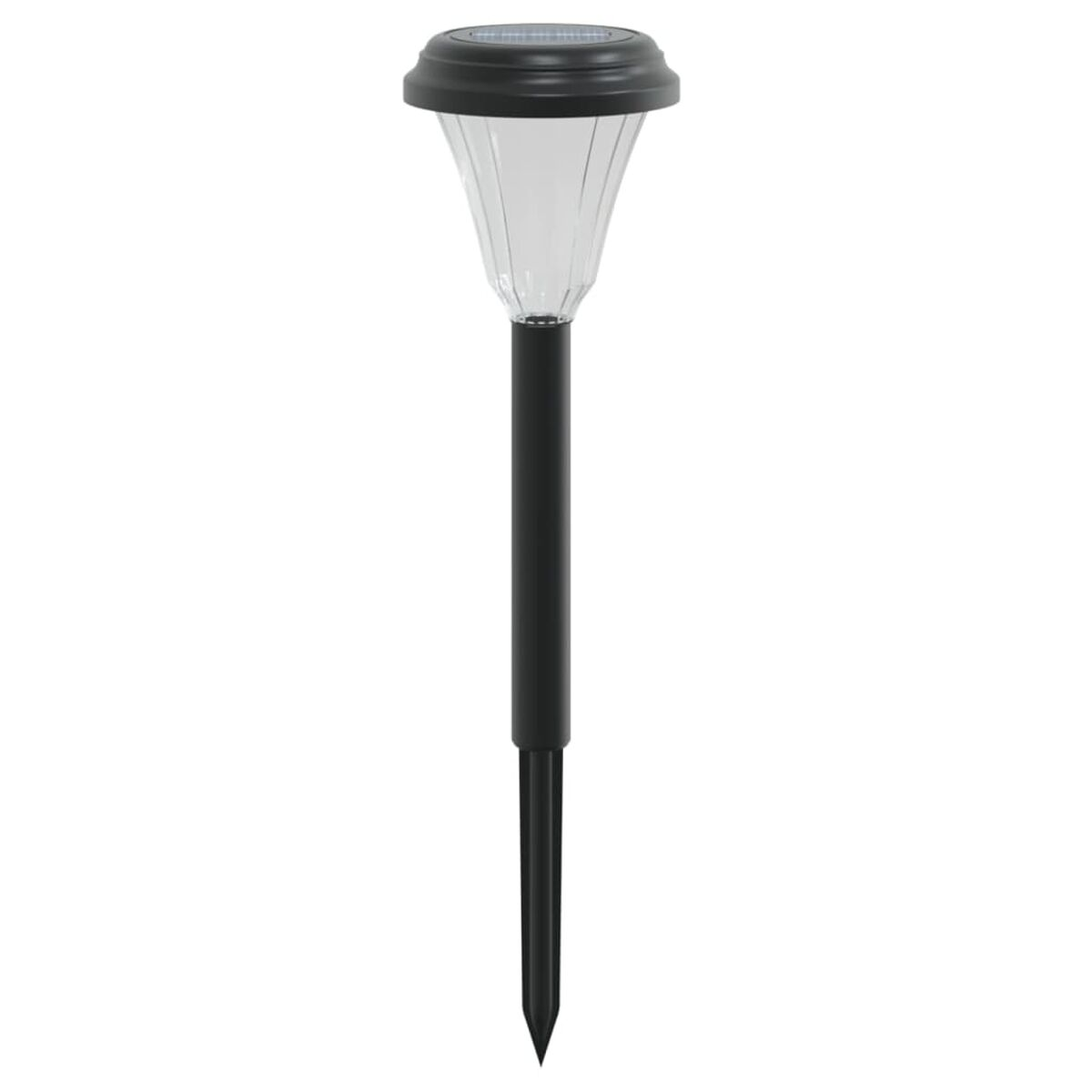 Una luce solare da giardino nera con un picchetto.