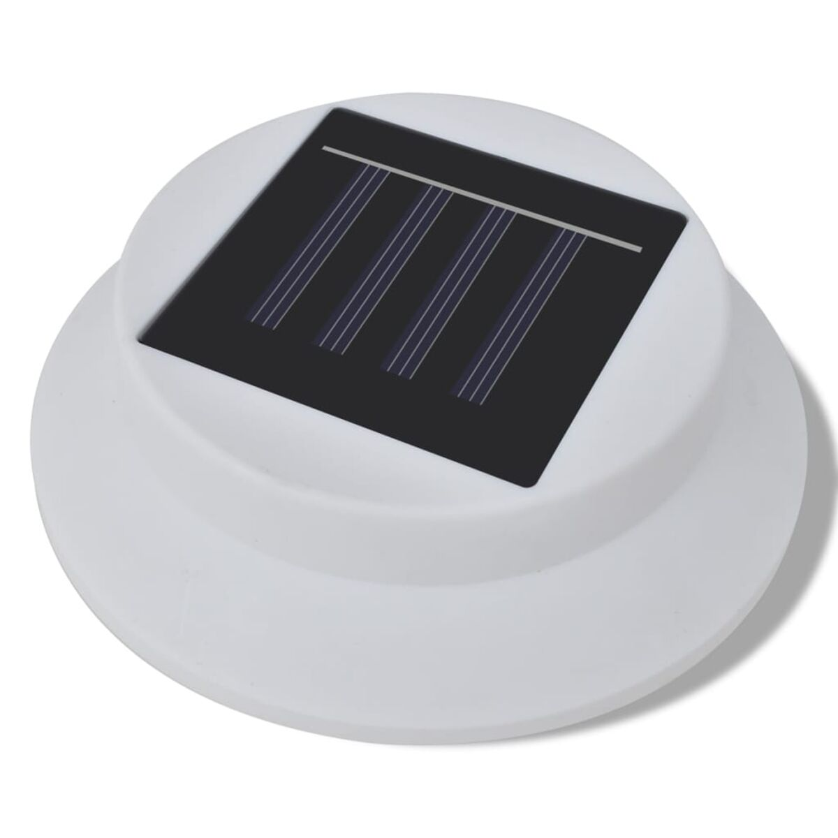 Un top bianco per lampada solare con un pannello solare nero, probabilmente per il giardino.