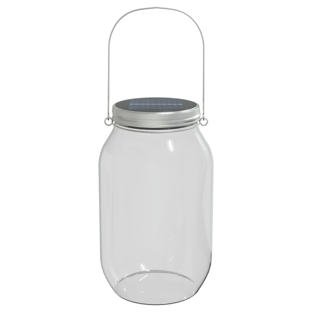 Vaso di vetro trasparente con coperchio e manico in metallo. Vaso vuoto su sfondo bianco.