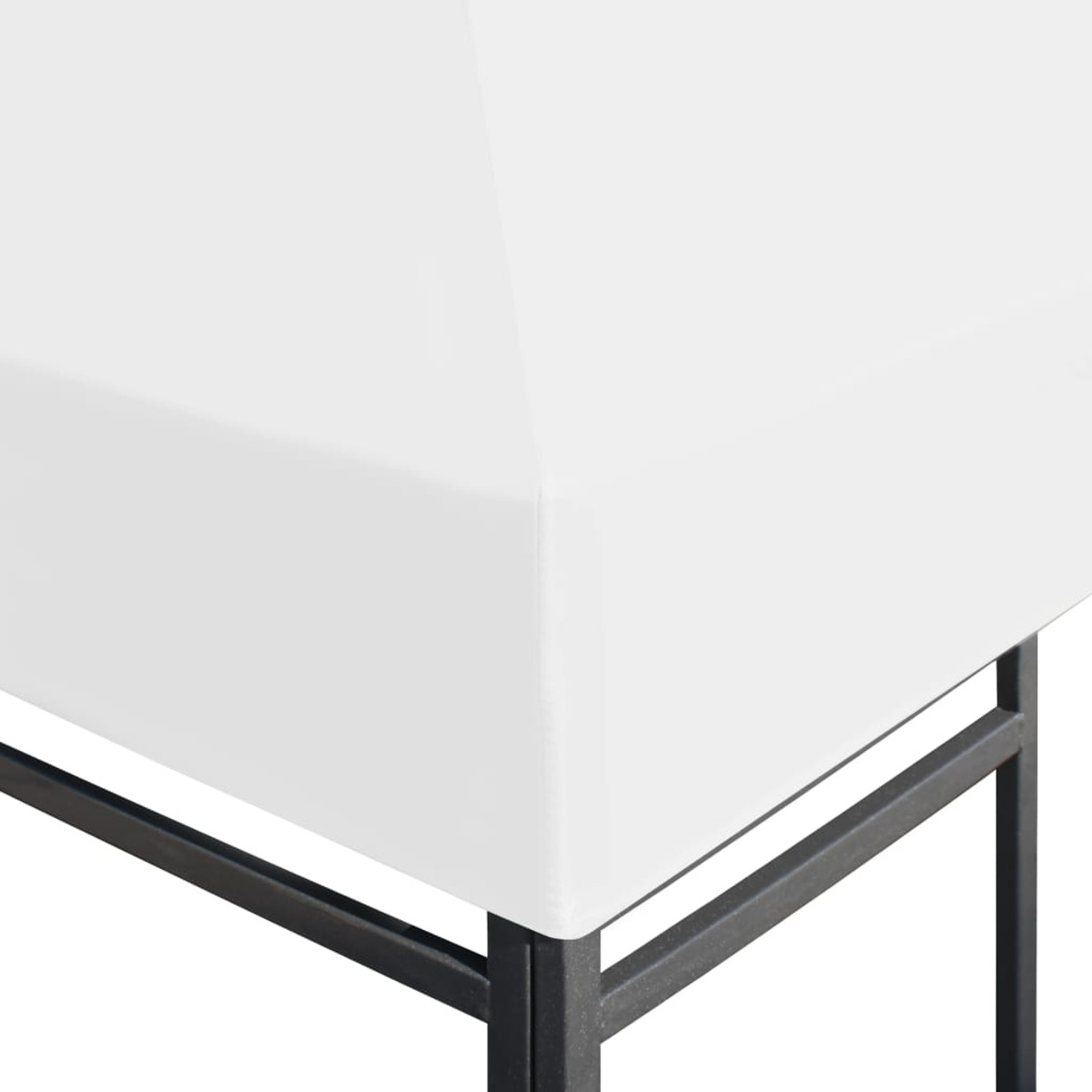 Un angolo di tenda bianco con cornice nera, su sfondo bianco.