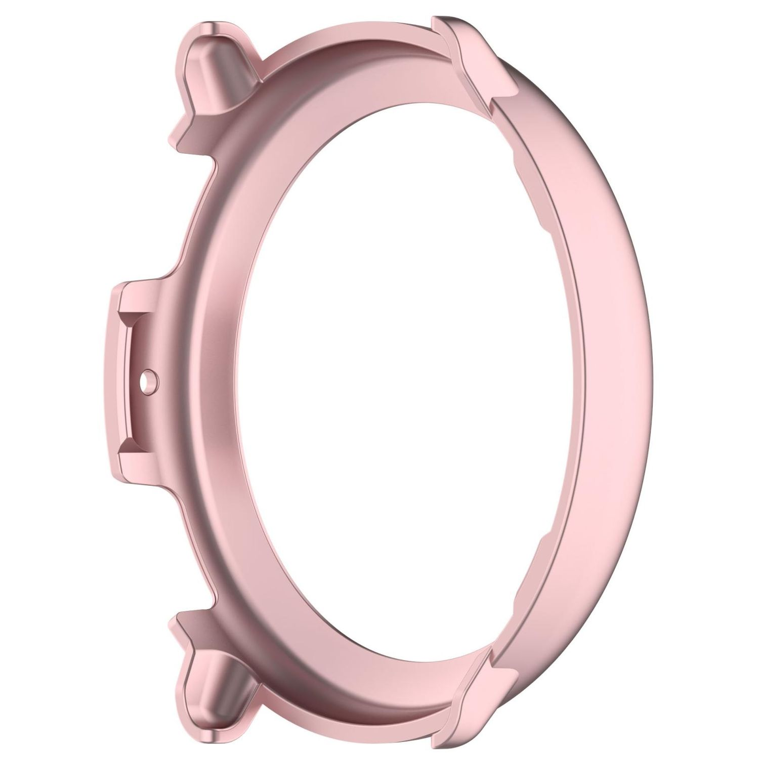 Ein roségoldener Uhrenlünettenring. Er ist kreisförmig und hat einige Vorsprünge.