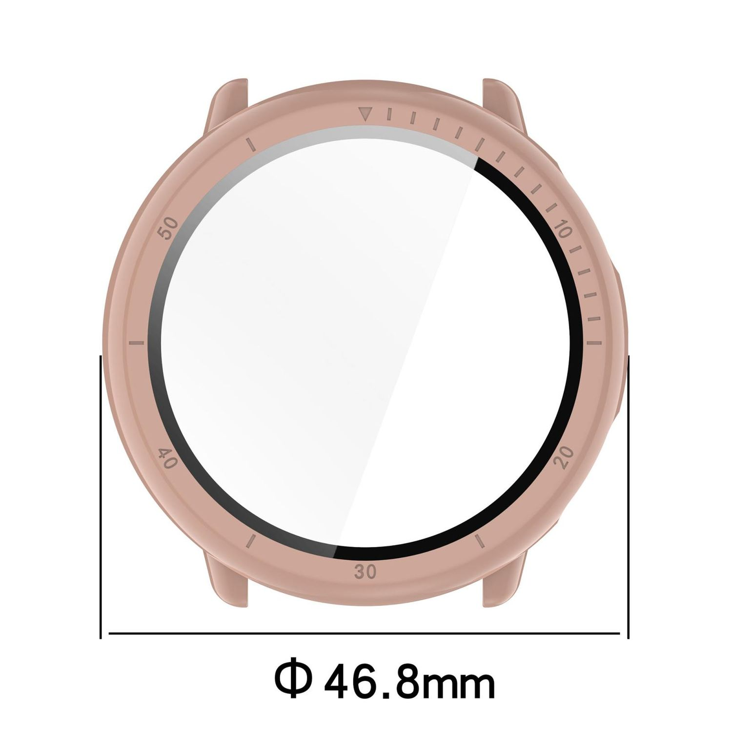 Proteggi schermo rotondo per orologio. Colore oro rosa. Dimensioni: diametro 46,8 mm.