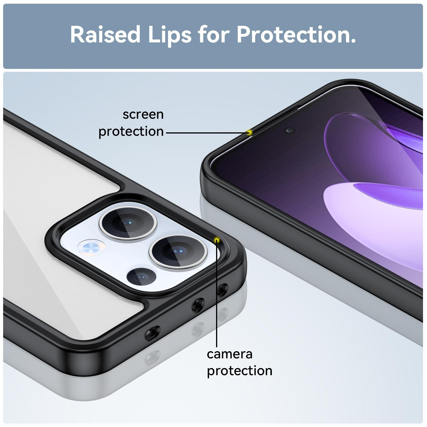Primer plano de una funda de teléfono, resaltando bordes elevados para protección de pantalla y cámara.